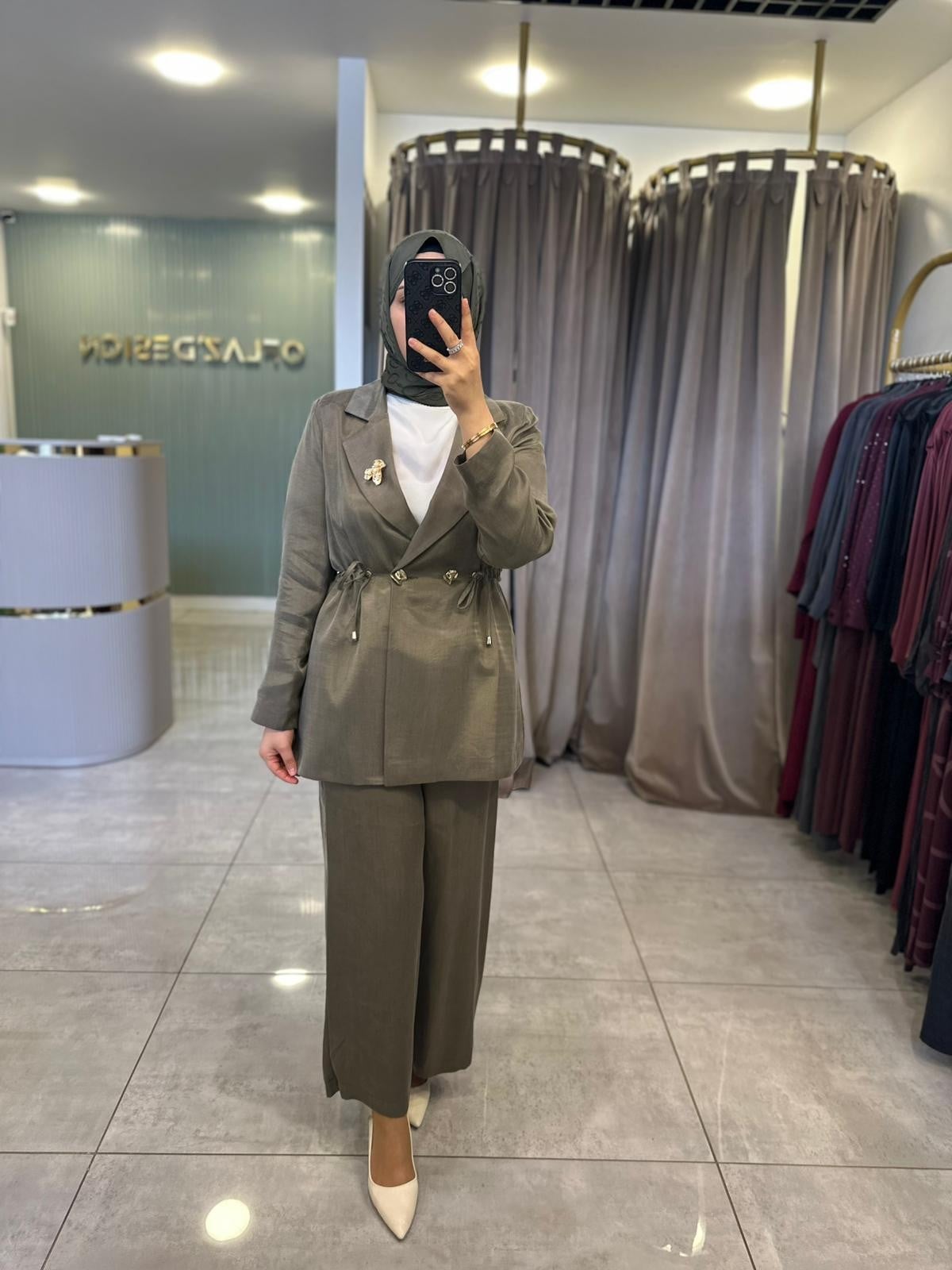 Otto İpek Qupra Blazer Pantolonlu Takım Haki 7499