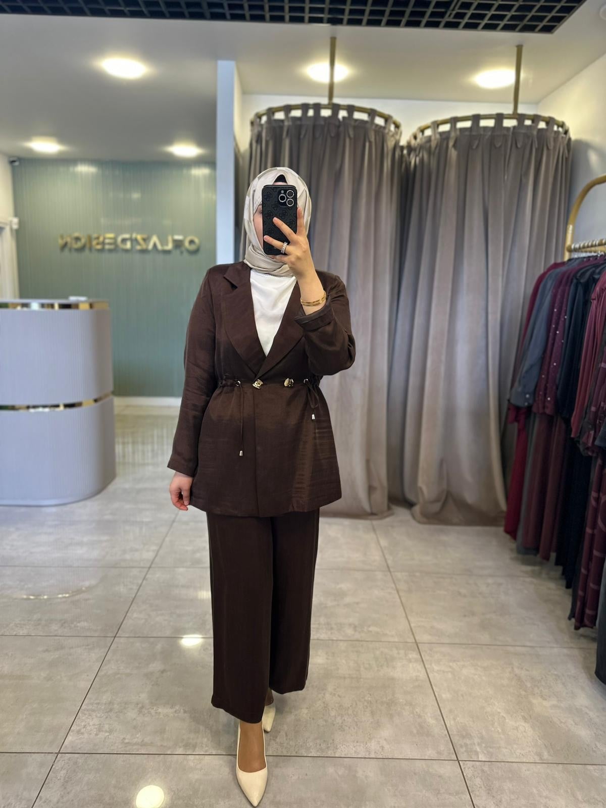 Otto İpek Qupra Blazer Pantolonlu Takım Kahverengi 7499