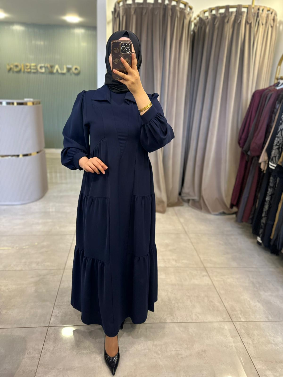 Redshow Yaka Detaylı Elbise Lacivert 26405