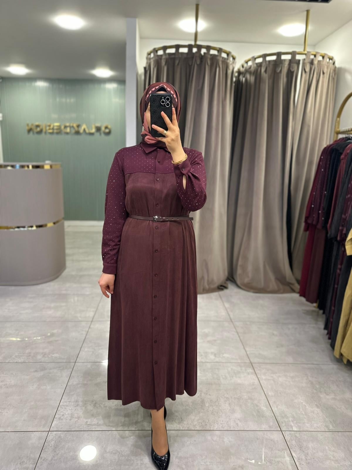 Wennora Taşlı Elbise Bordo 1004