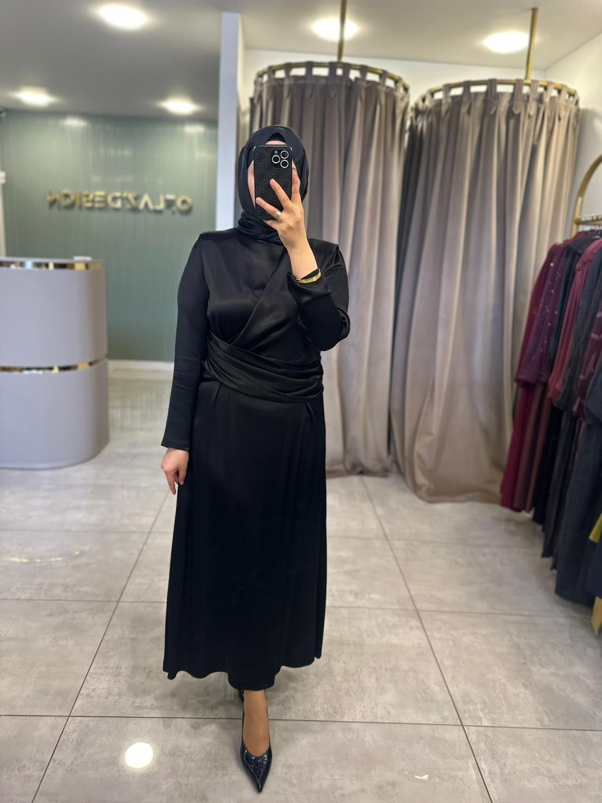Wennora Vatkalı Elbise Siyah 1003