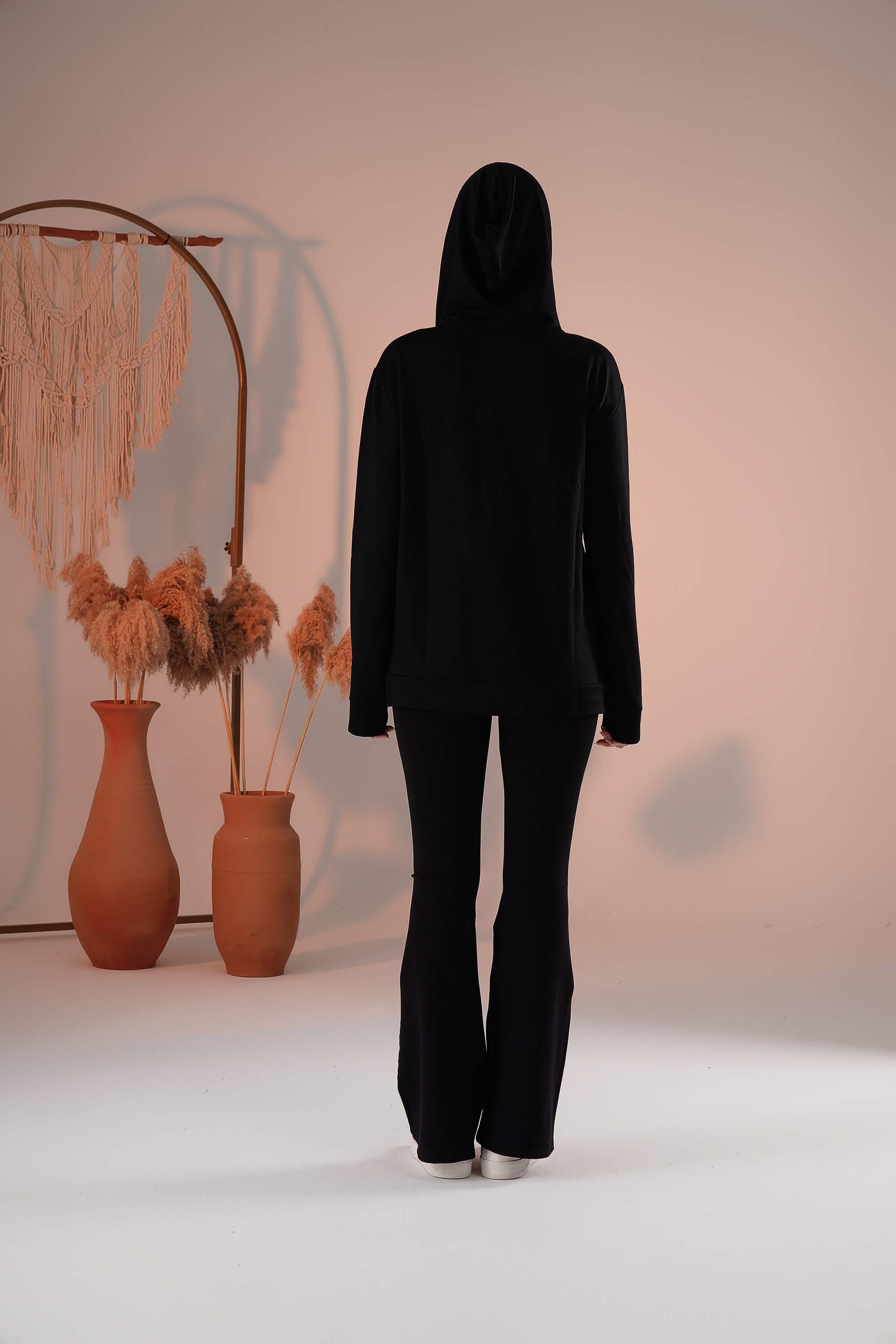 Fermuarlı Cepli Kapşonlu Modal Sweatshirt