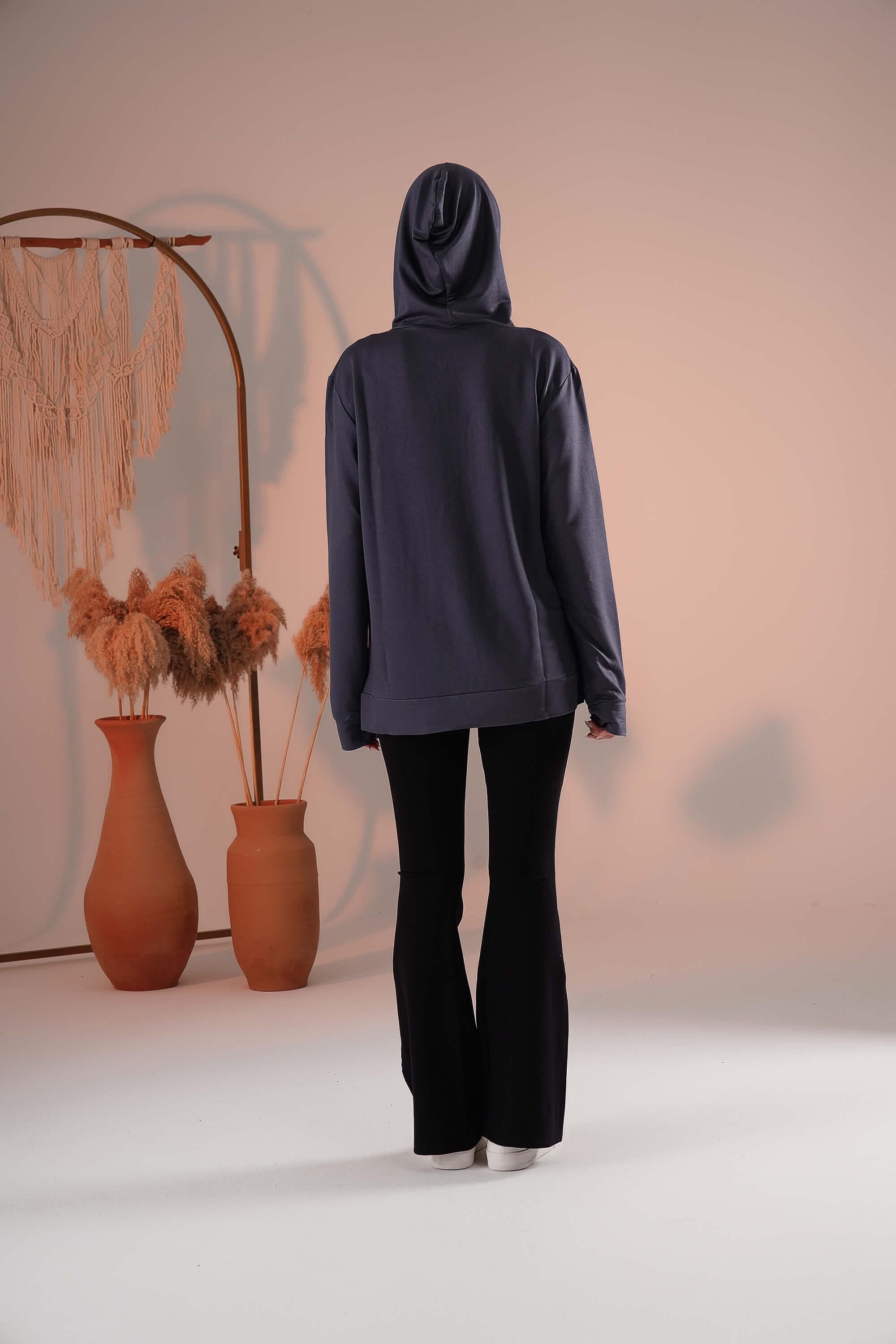 Fermuarlı Cepli Kapşonlu Modal Sweatshirt