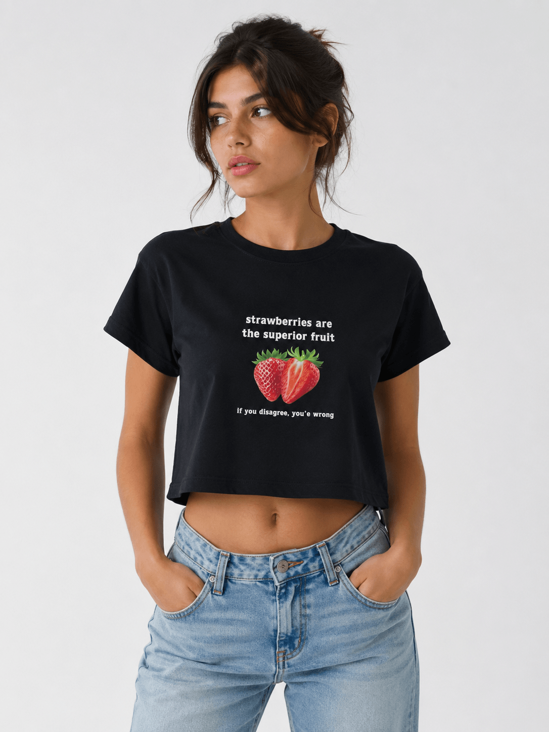 Önü Çilek Baskılı Kısa Tshirt 