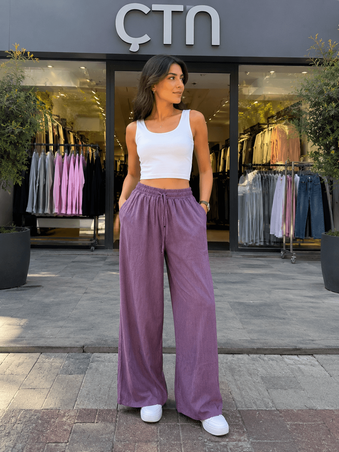 Tencel Kumaş Bol Paça Pantolon 