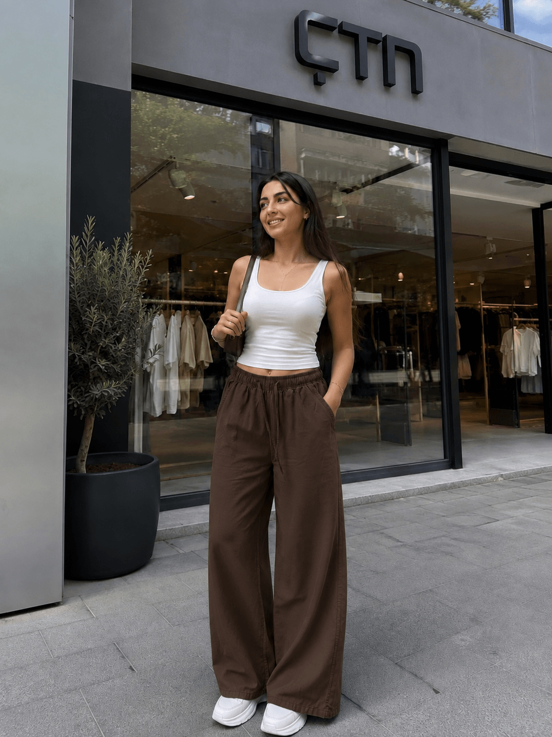 Yıkamalı Tencel Kumaş Bol Paça Pantolon