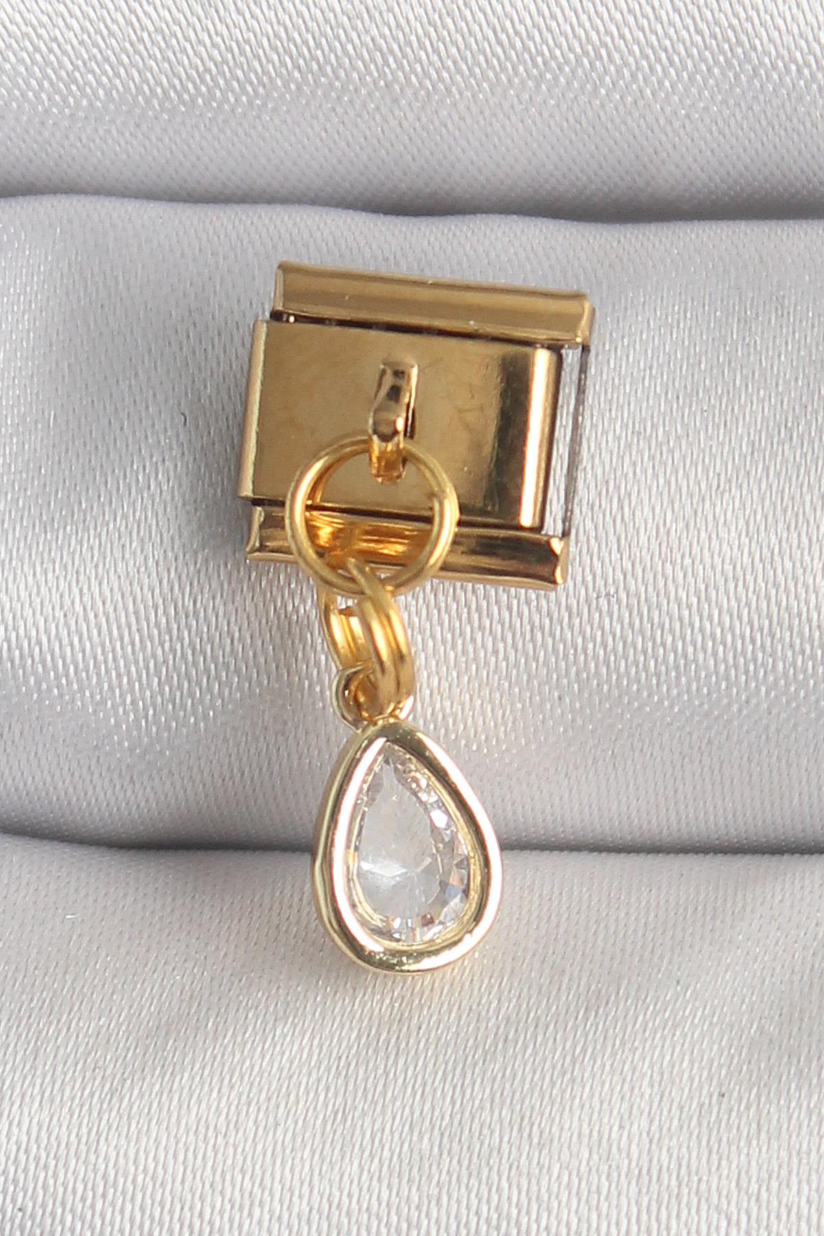 316L Çelik Gold Renk Sallantı Damla Zirkon Taşlı Nomination Charm