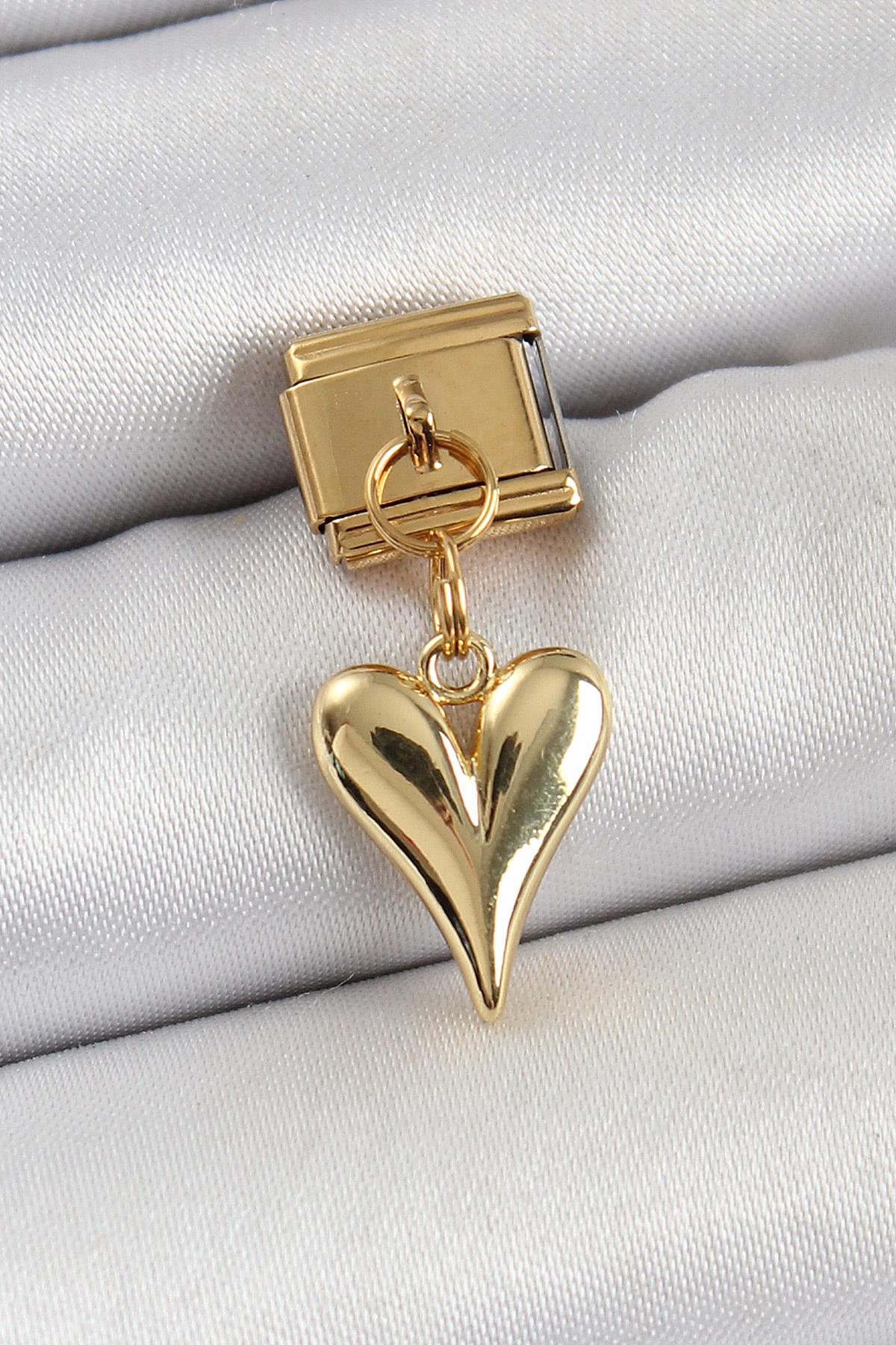 316L Çelik Sallantılı Kalp Model Gold Renk Nomination Charm