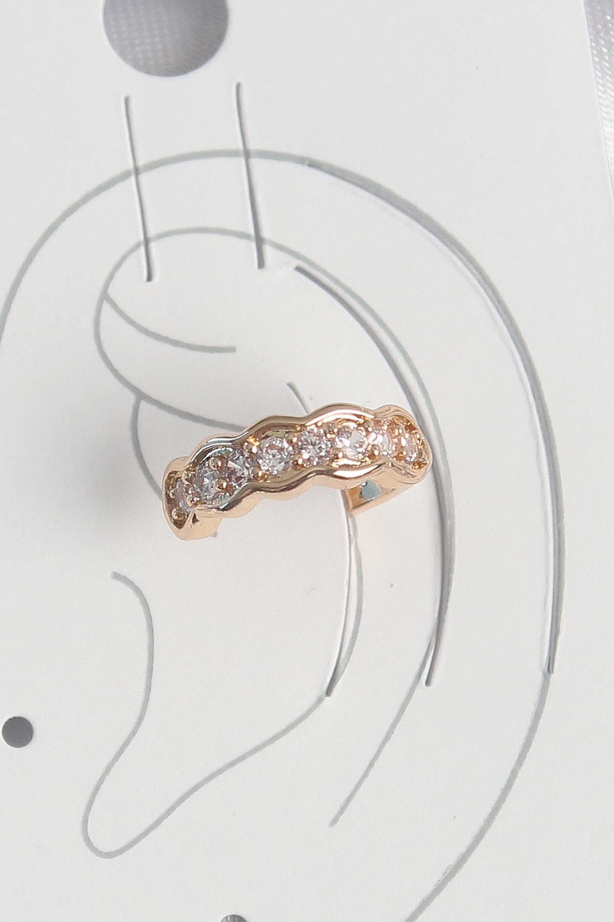 Pirinç Gold Renk Zirkon Taşlı Kadın Kıkırdak Küpe