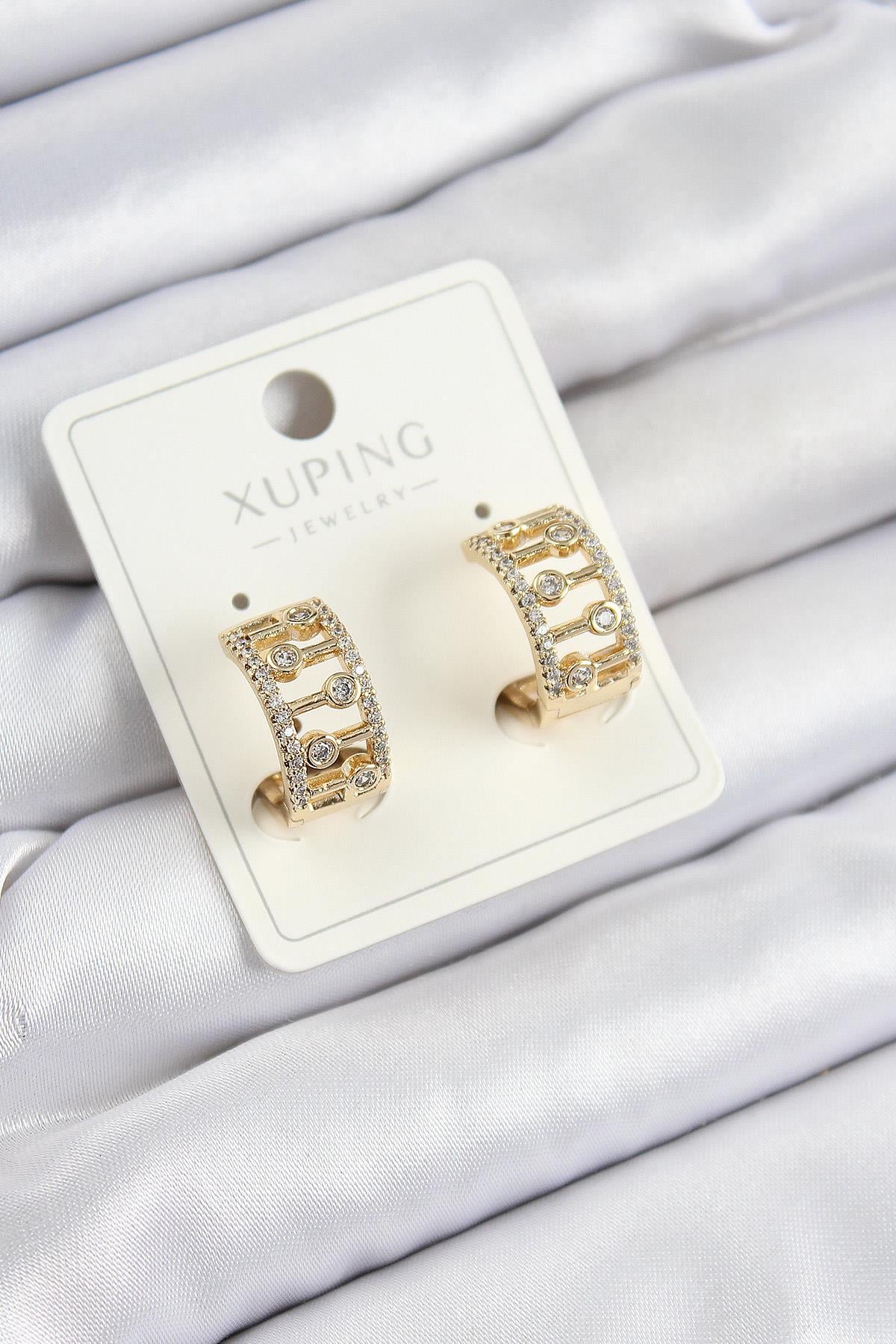Xuping Zirkon Taşlı Çit Halka Model Gold Renk Kadın Küpe