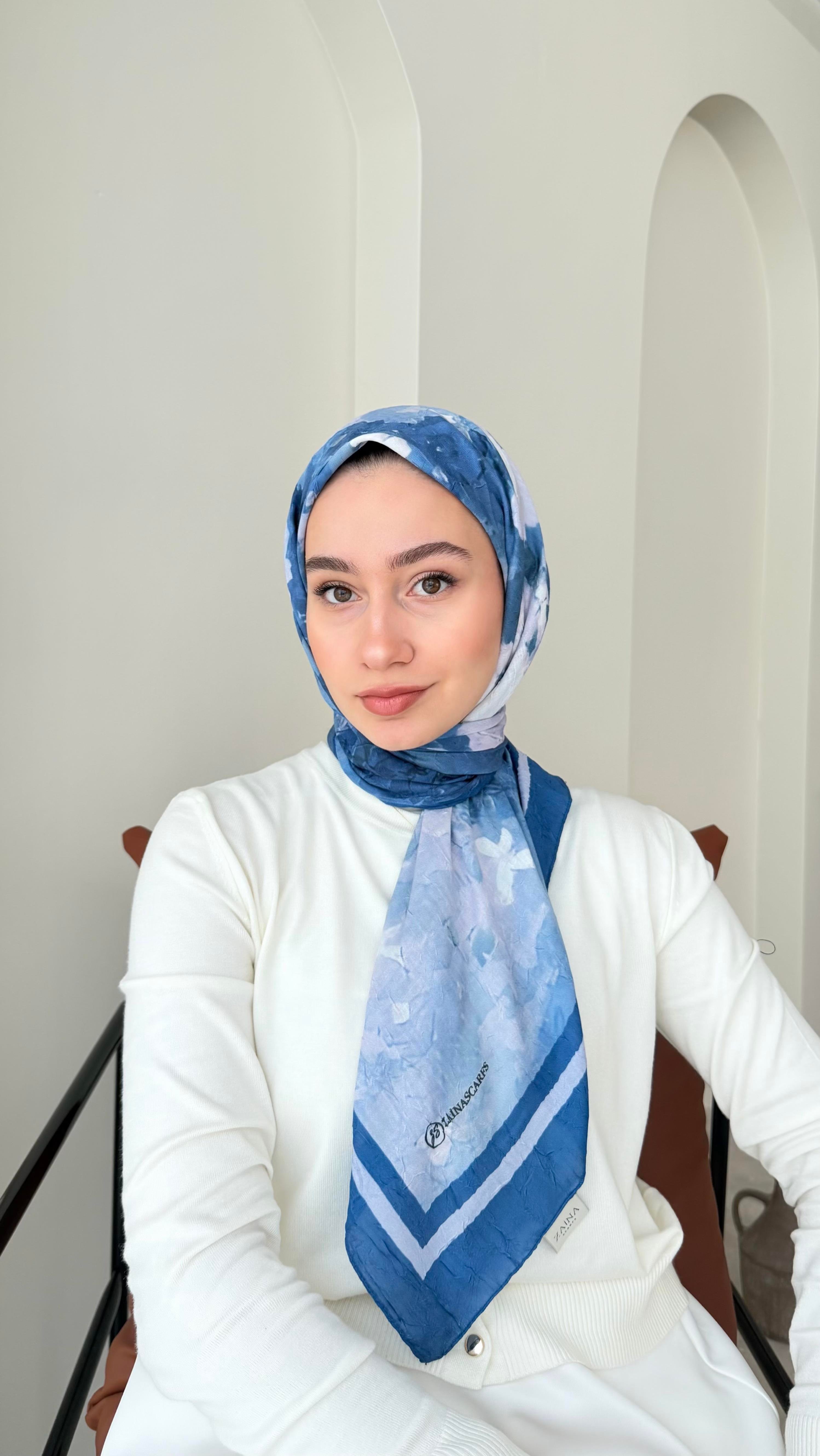 Batik Bambu Kraş Eşarp - Açık Lacivert