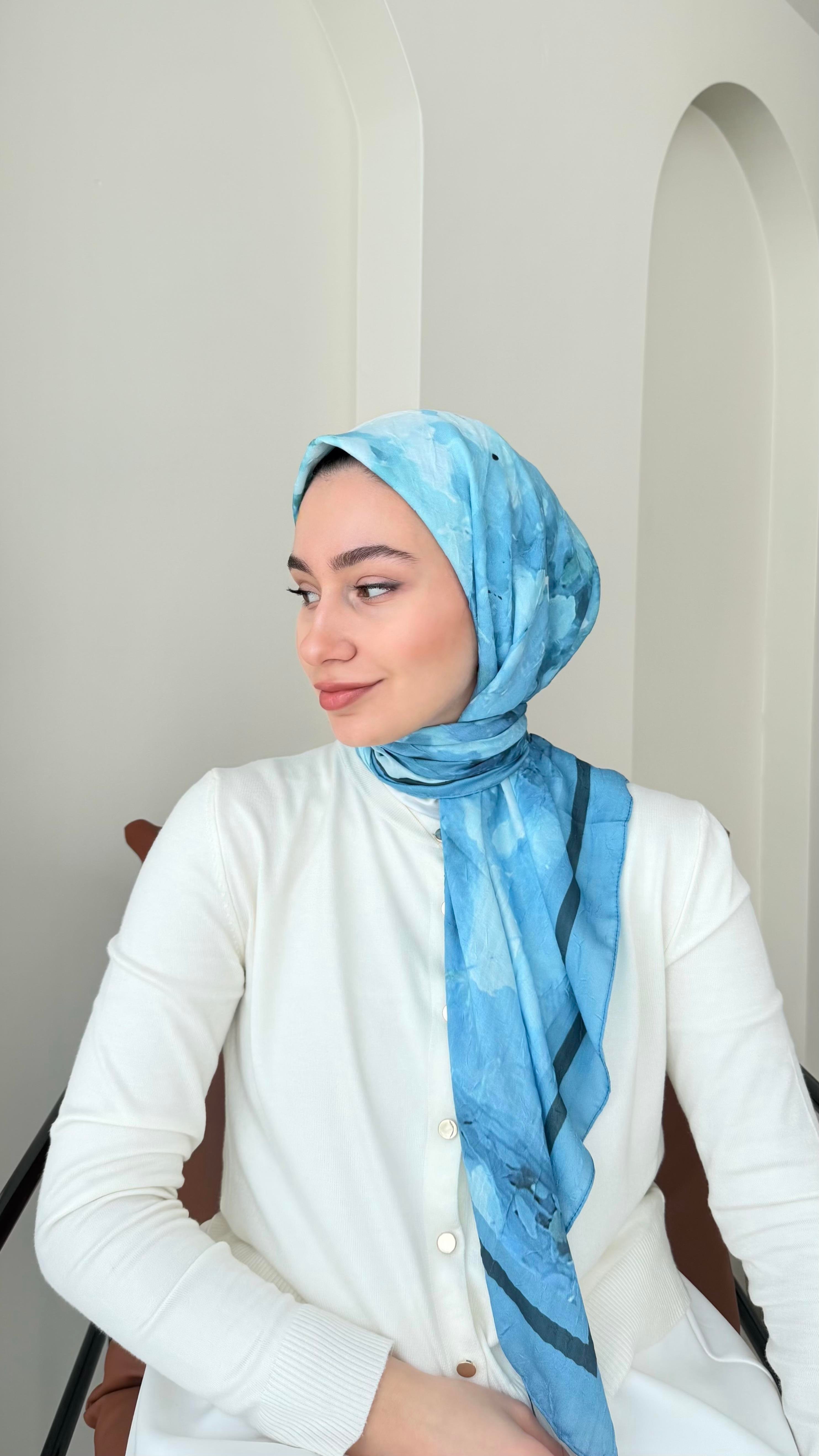 Batik Bambu Kraş Eşarp - Mavi