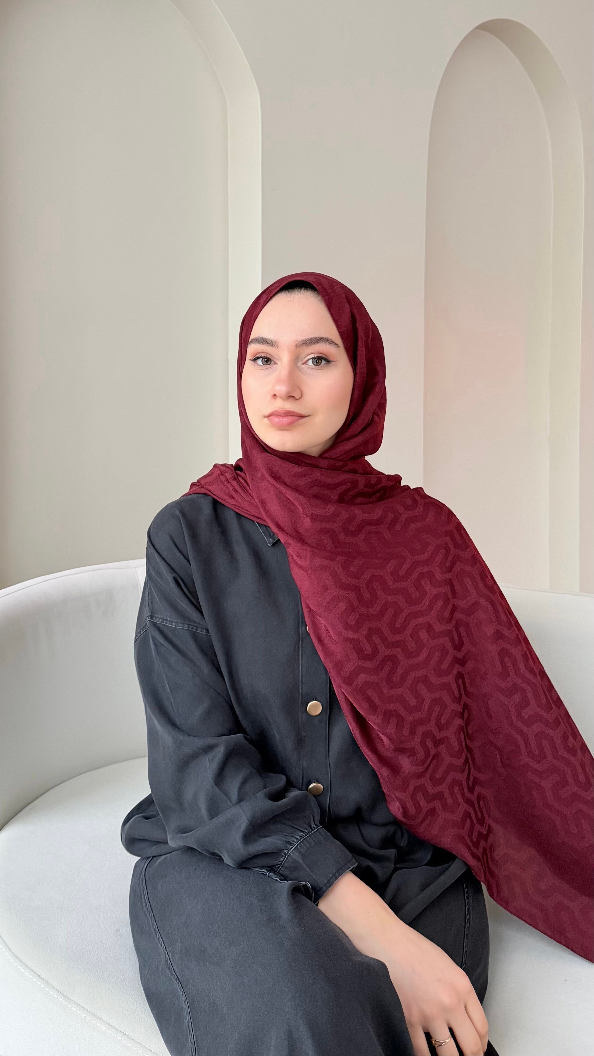 Elsa Shine İpeksi Pamuk Jakar Şal - Bordo