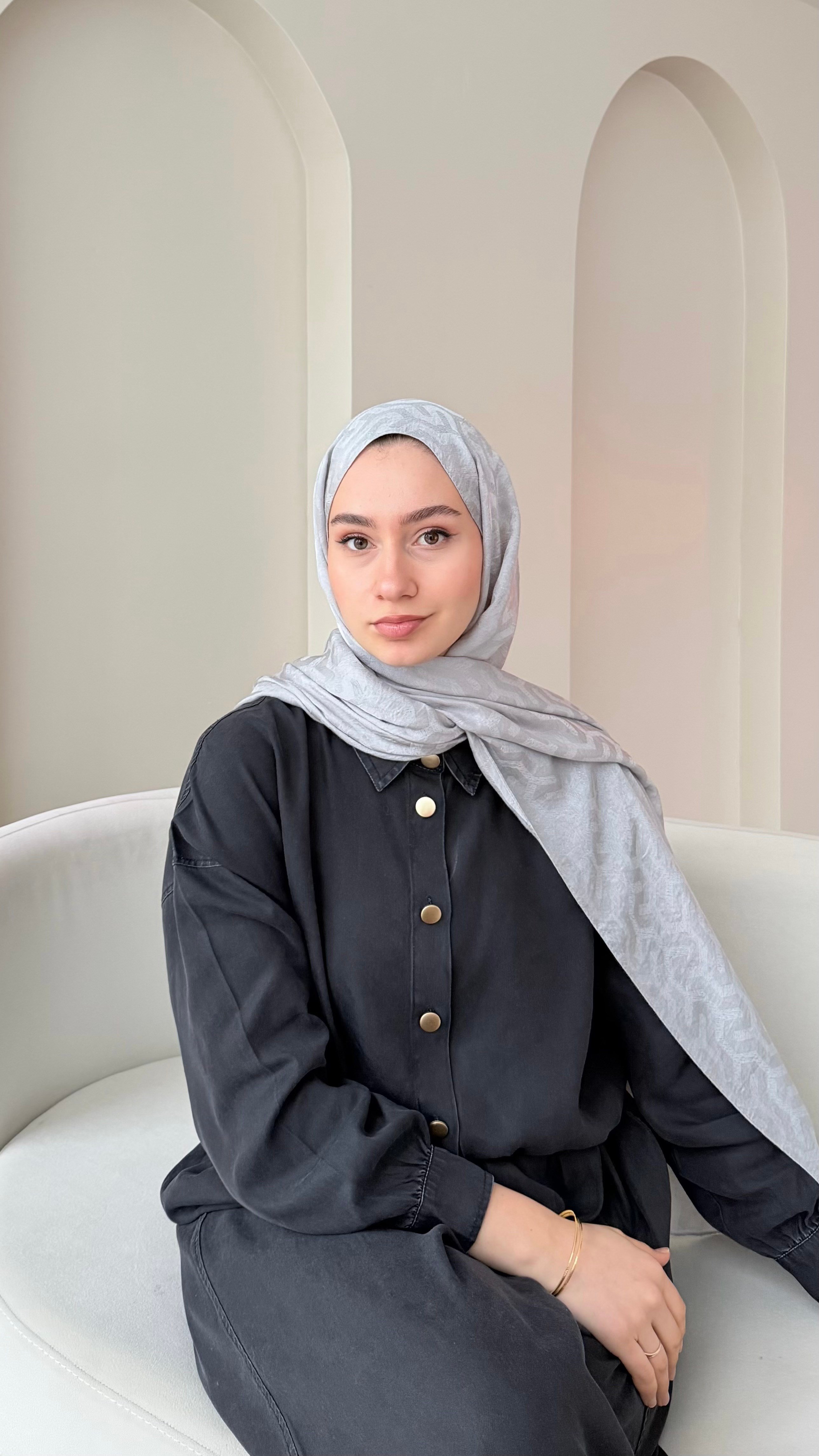 Elsa Shine İpeksi Pamuk Jakar Şal - Gümüş