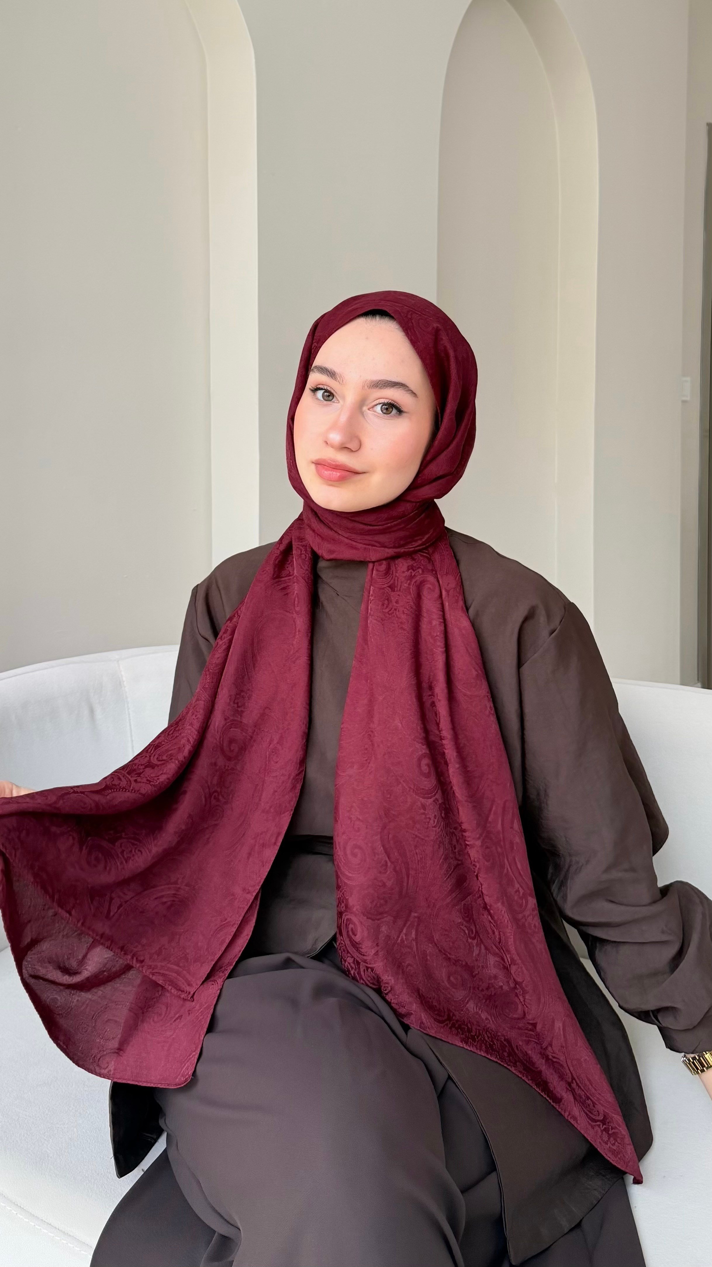 Etnika İpeksi Pamuk Jakar Şal - Bordo