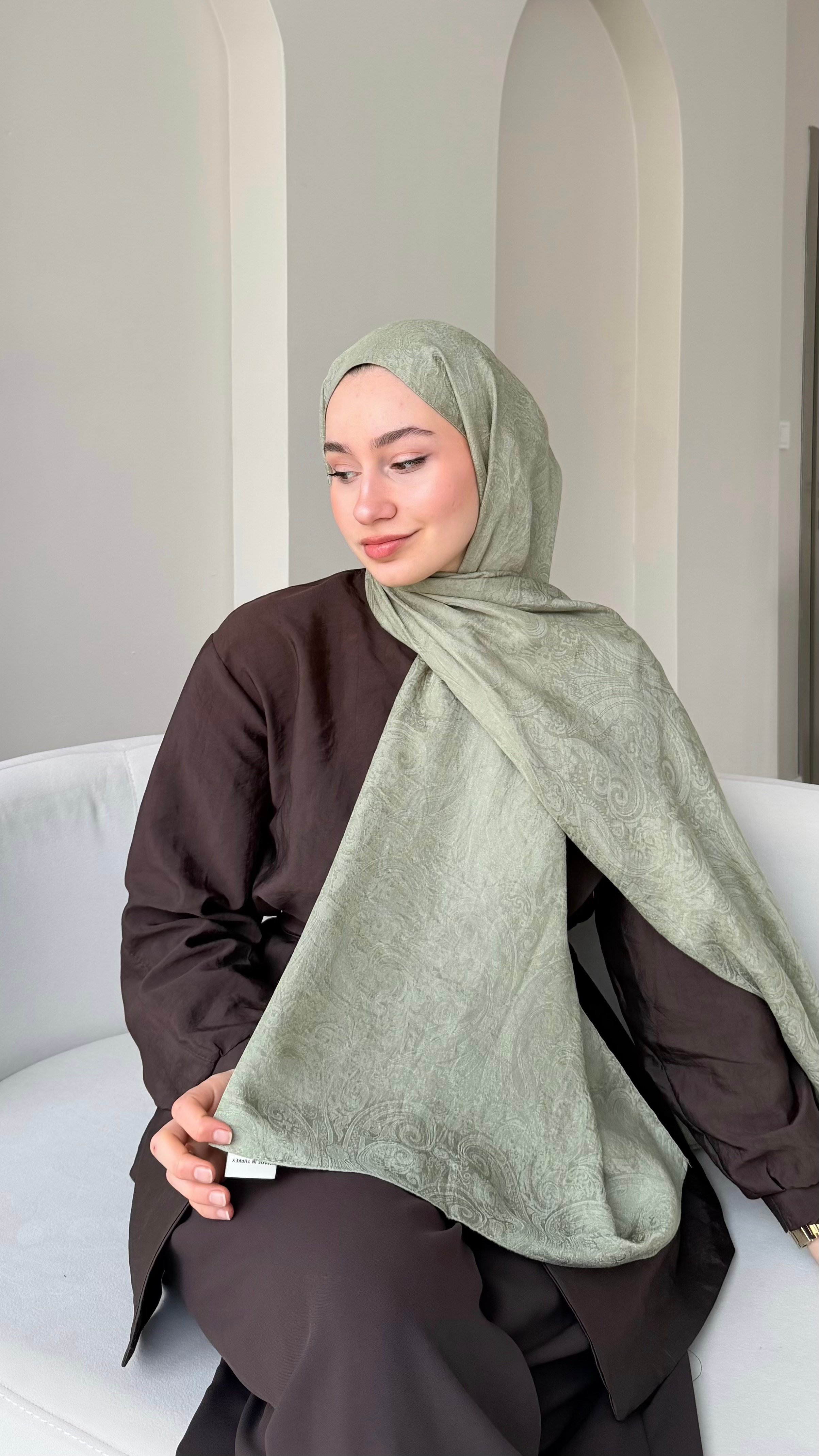 Etnika İpeksi Pamuk Jakar Şal - Soft Yeşil