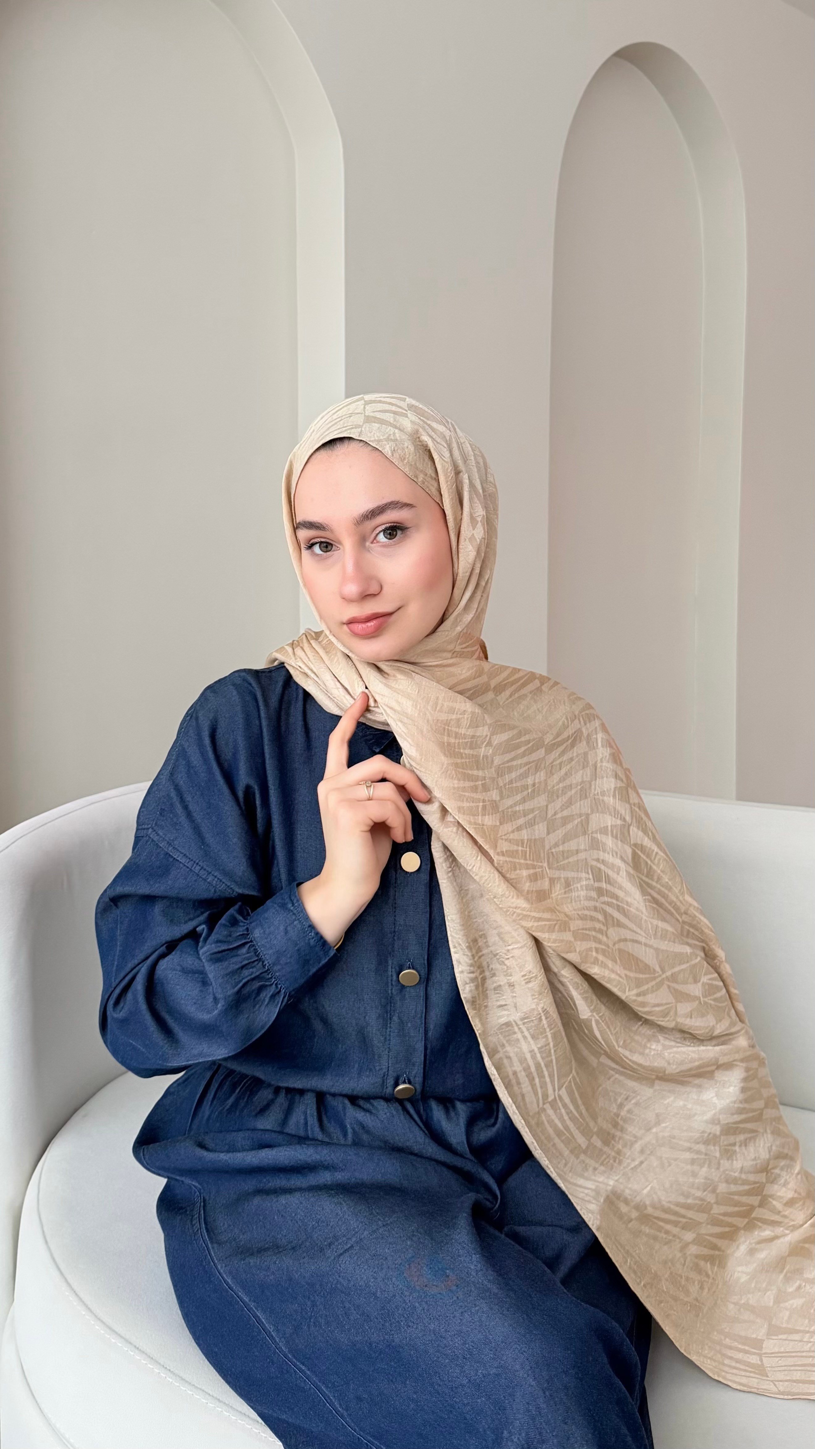 Feriha İpeksi Pamuk Jakar Şal - Soft Gold