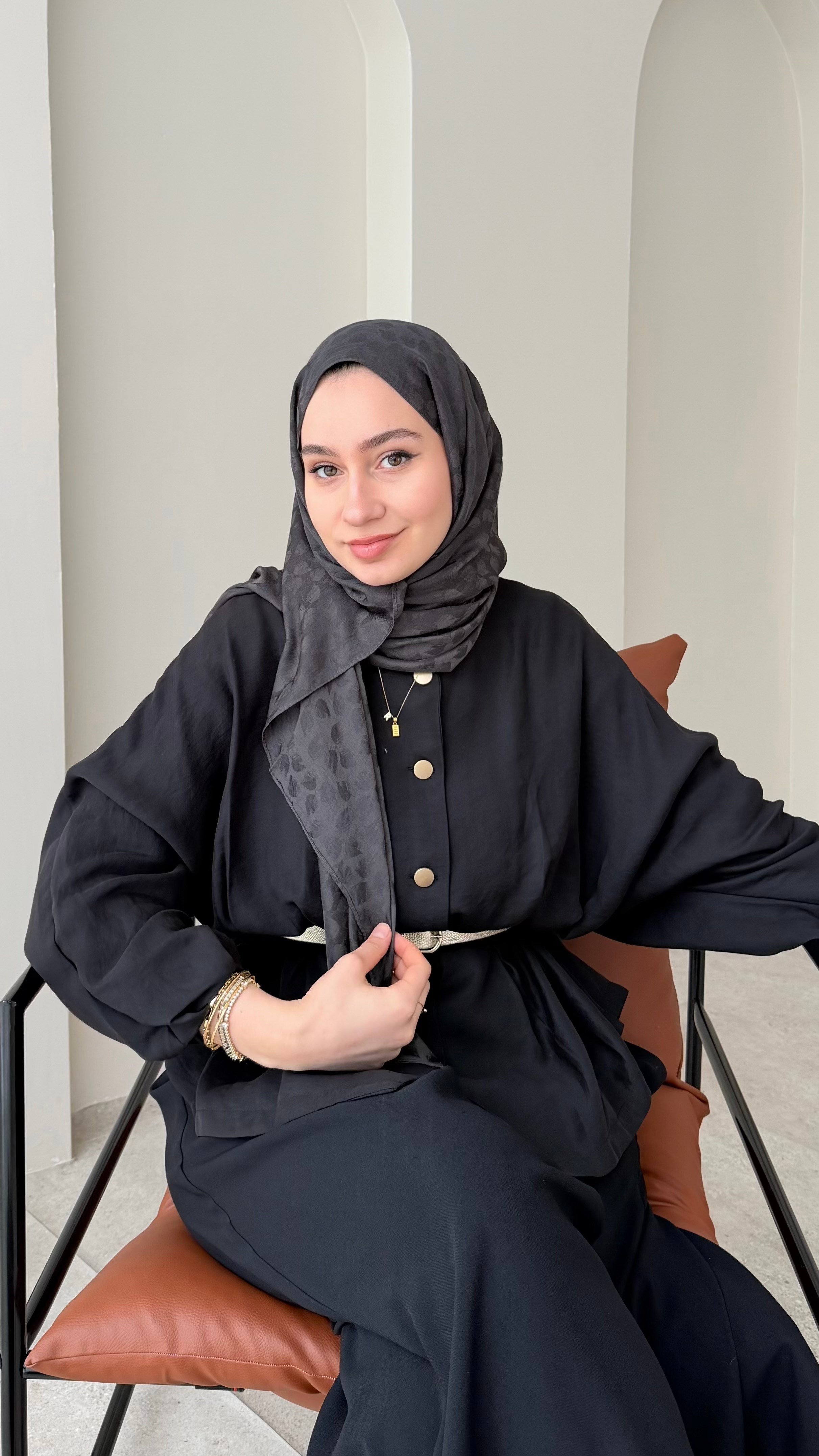Liza İpeksi Pamuk Jakar Şal - Antrasit