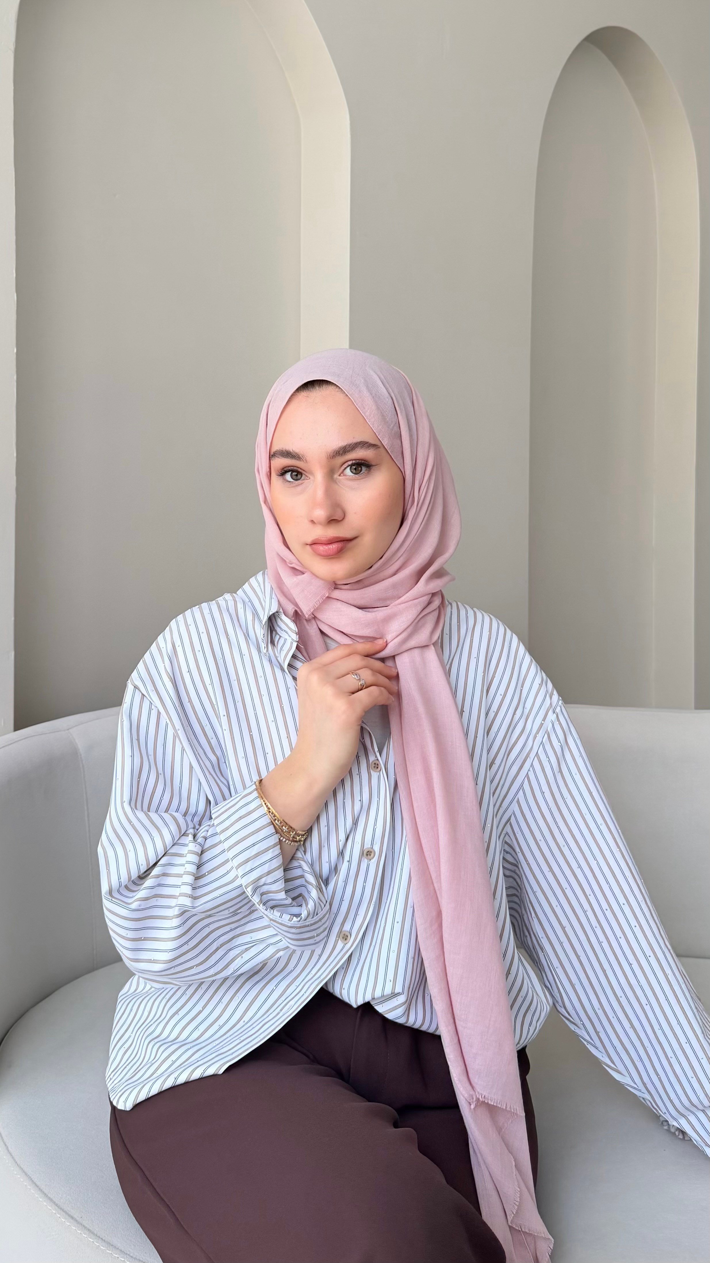 Lora Pamuk Şal - Toz Pembe