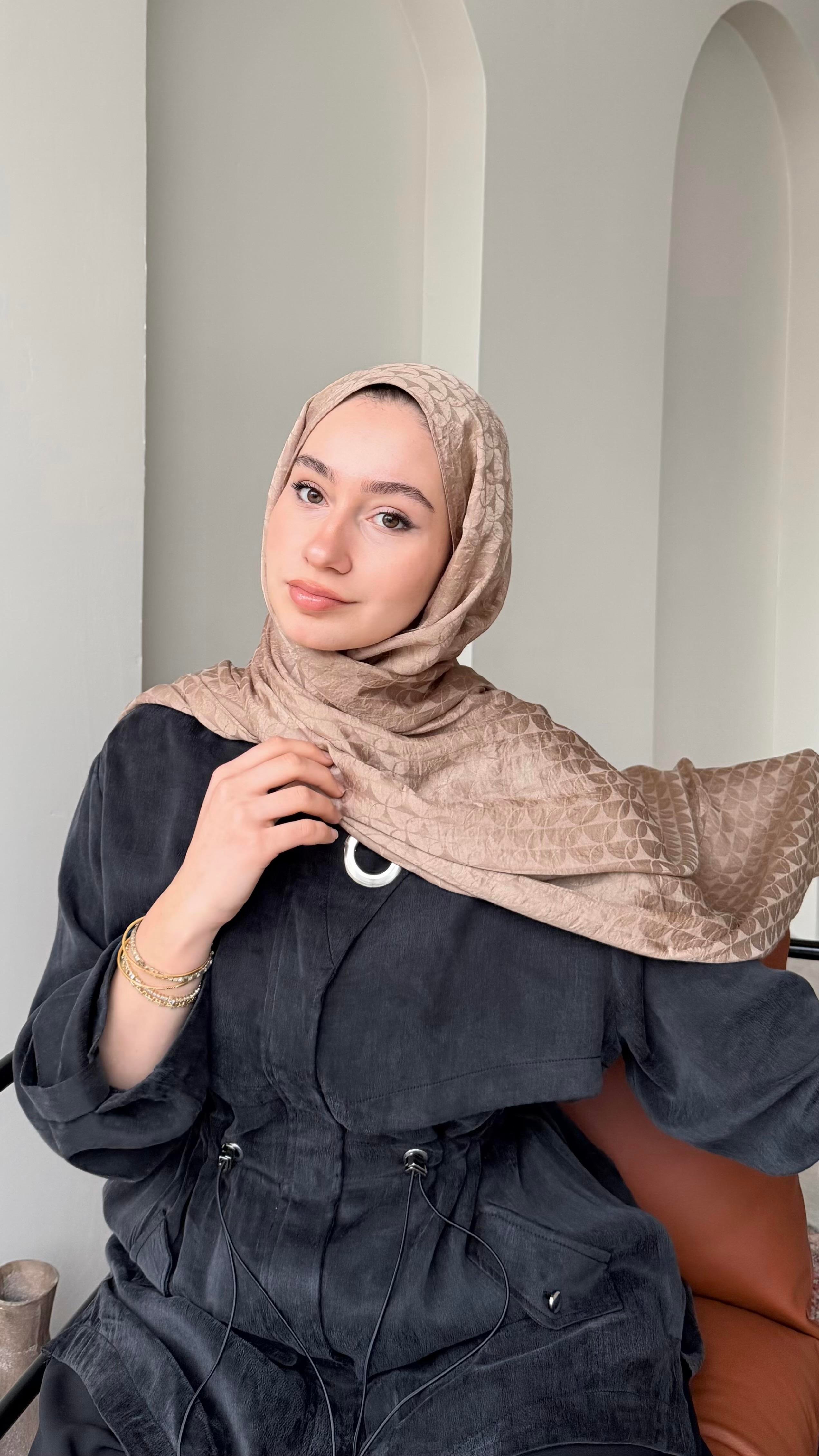 Macka İpeksi Pamuk Jakar Şal - Camel