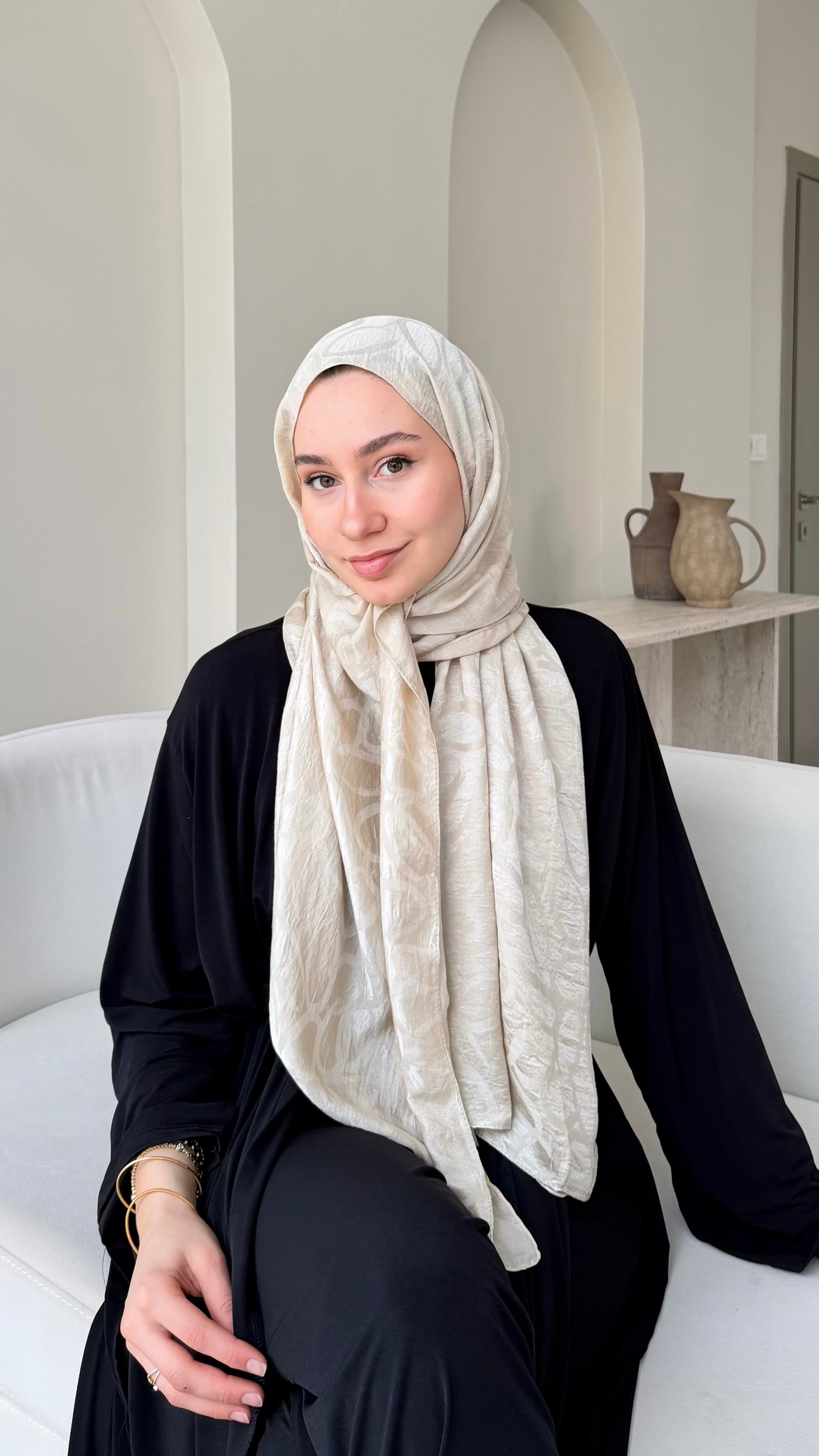 Melin İpeksi Pamuk Jakar Şal - Bej