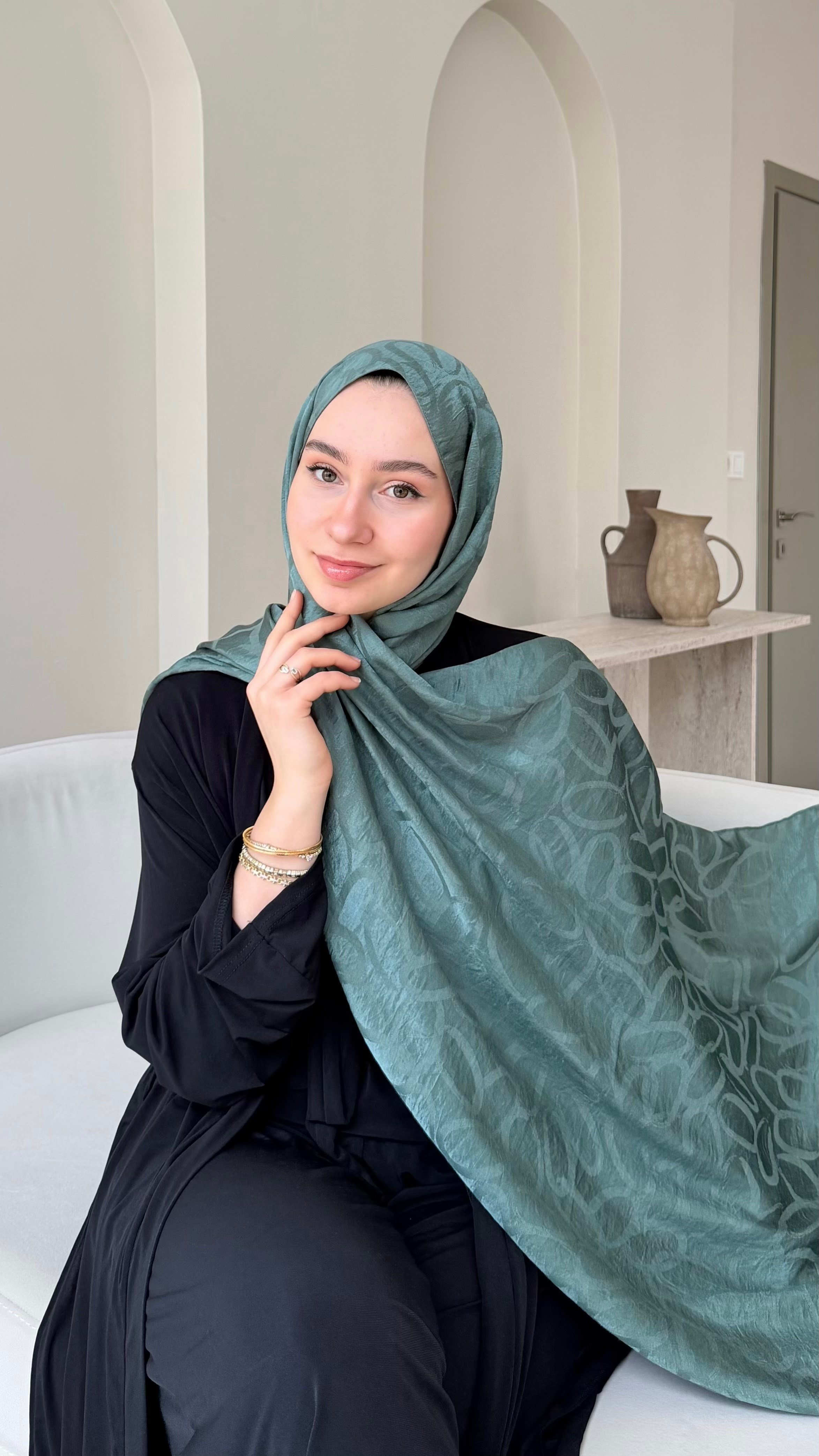 Melin İpeksi Pamuk Jakar Şal - Mint Yeşili