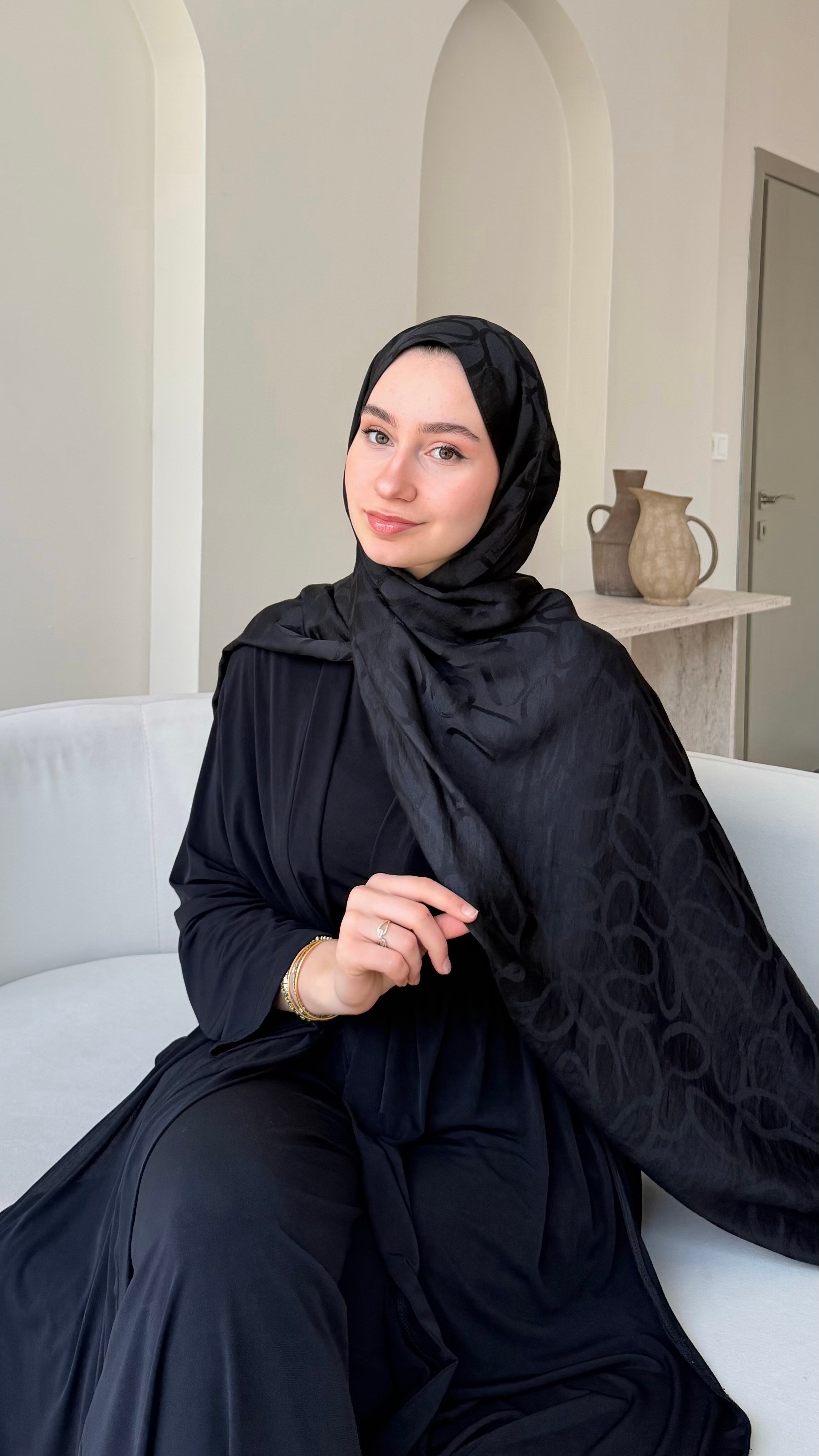 Melin İpeksi Pamuk Jakar Şal - Siyah