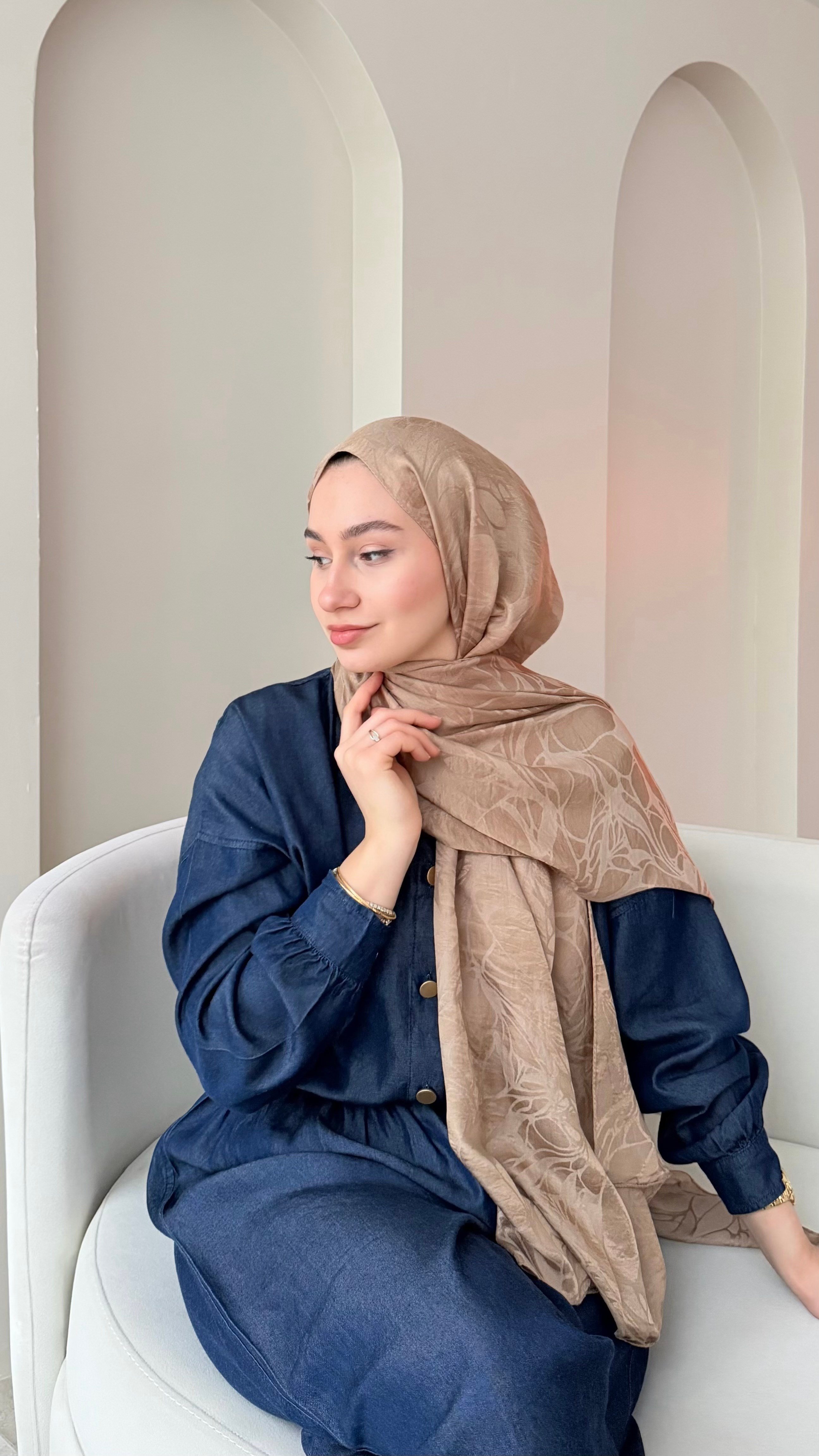 Moon Shine İpeksi Pamuk Jakar Şal - Camel