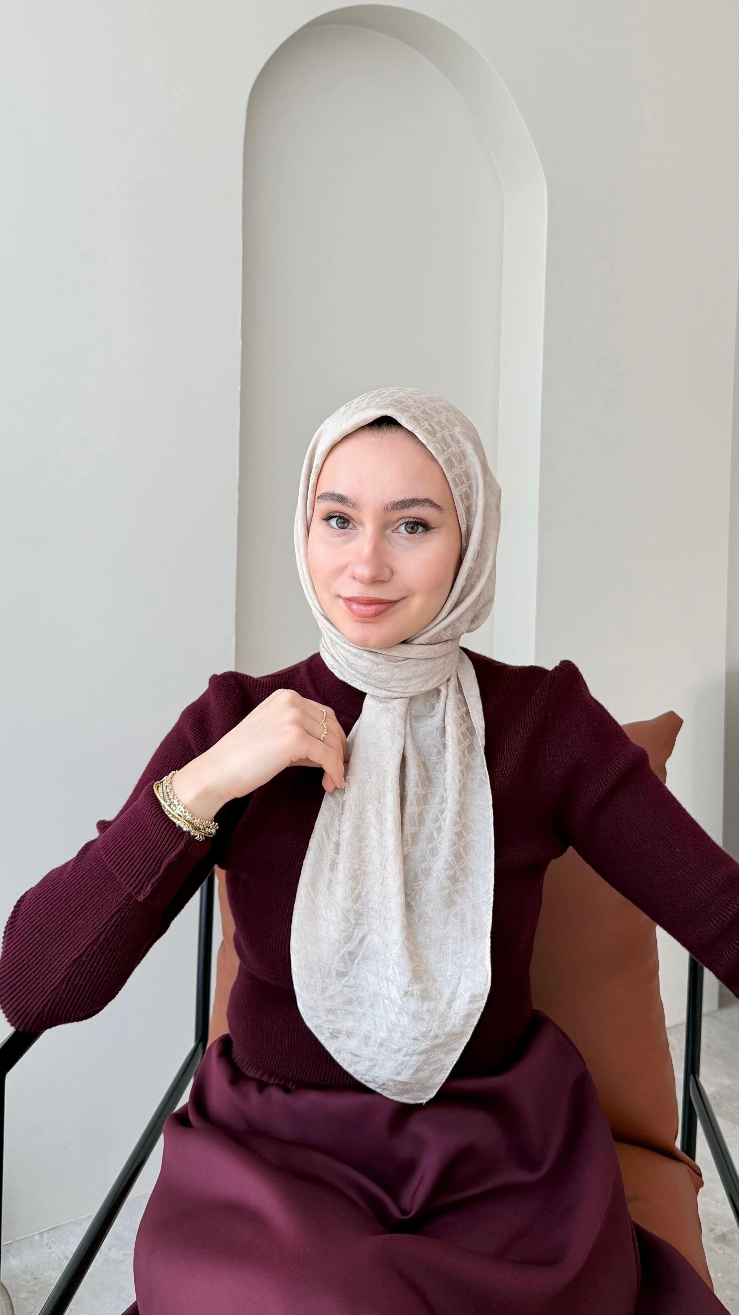 Parla Pamuk Jakar Eşarp - Koyu Bej