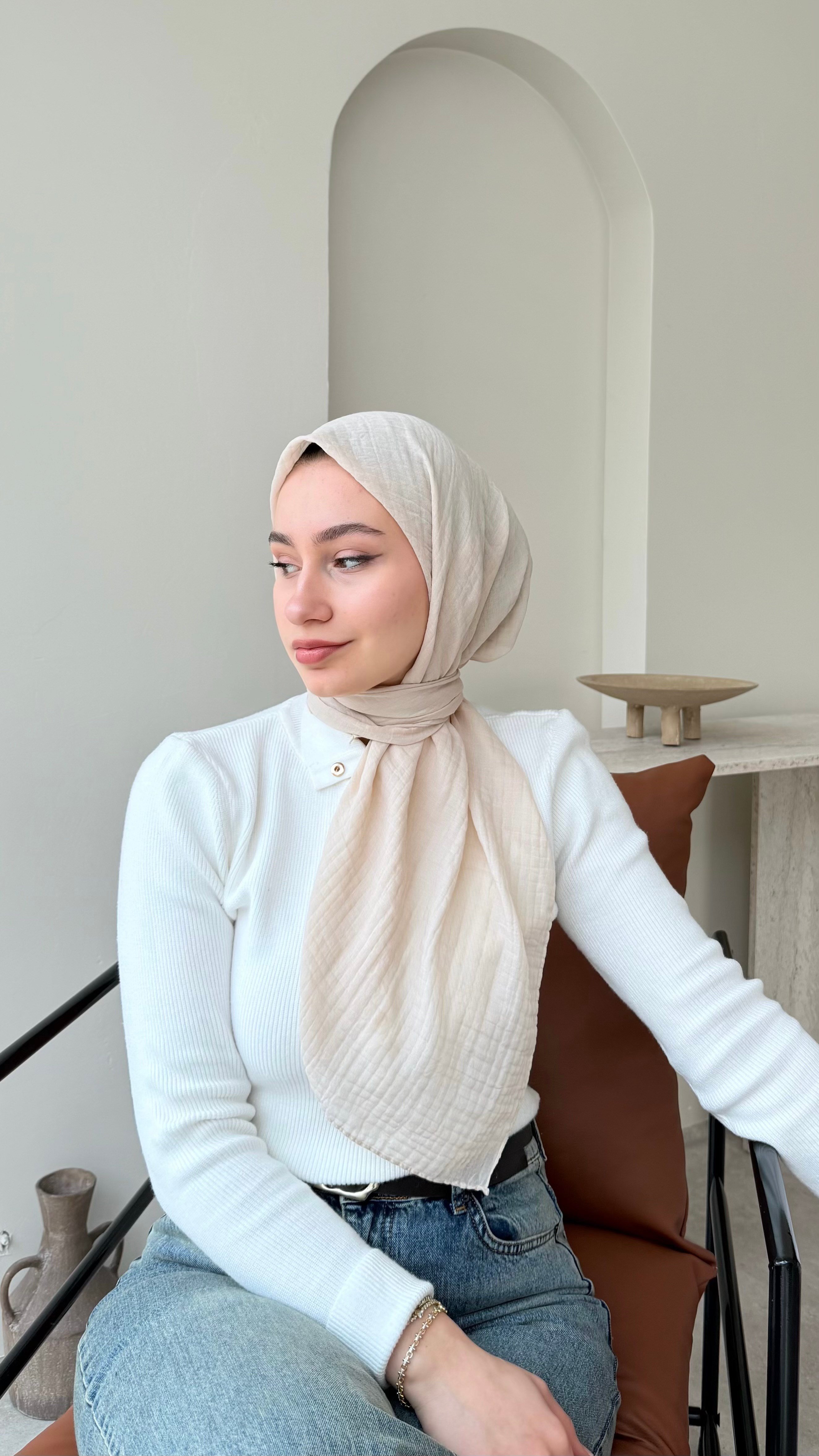 Perla Müslin Eşarp - Bej
