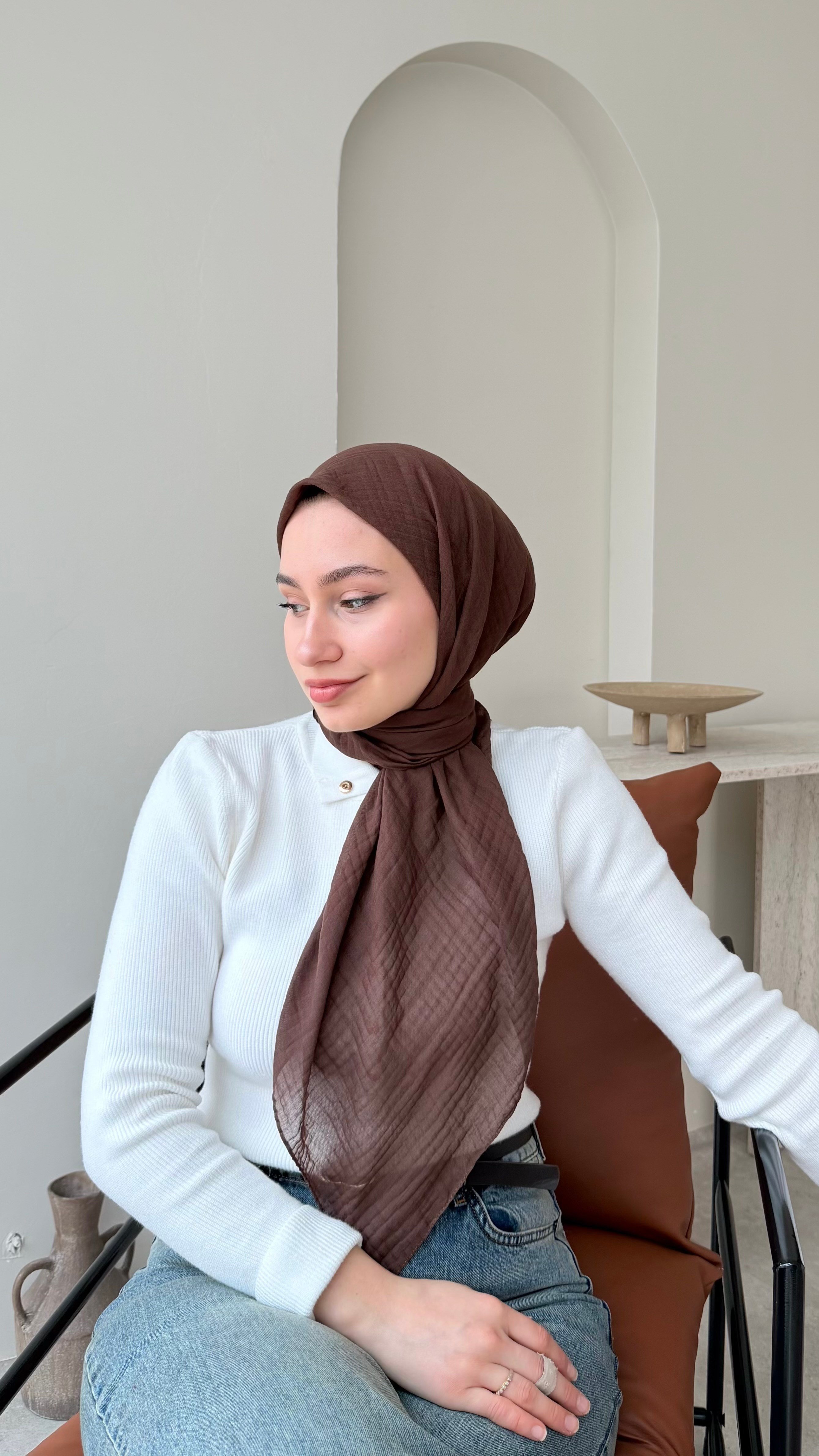 Perla Müslin Eşarp - Koyu Kahve