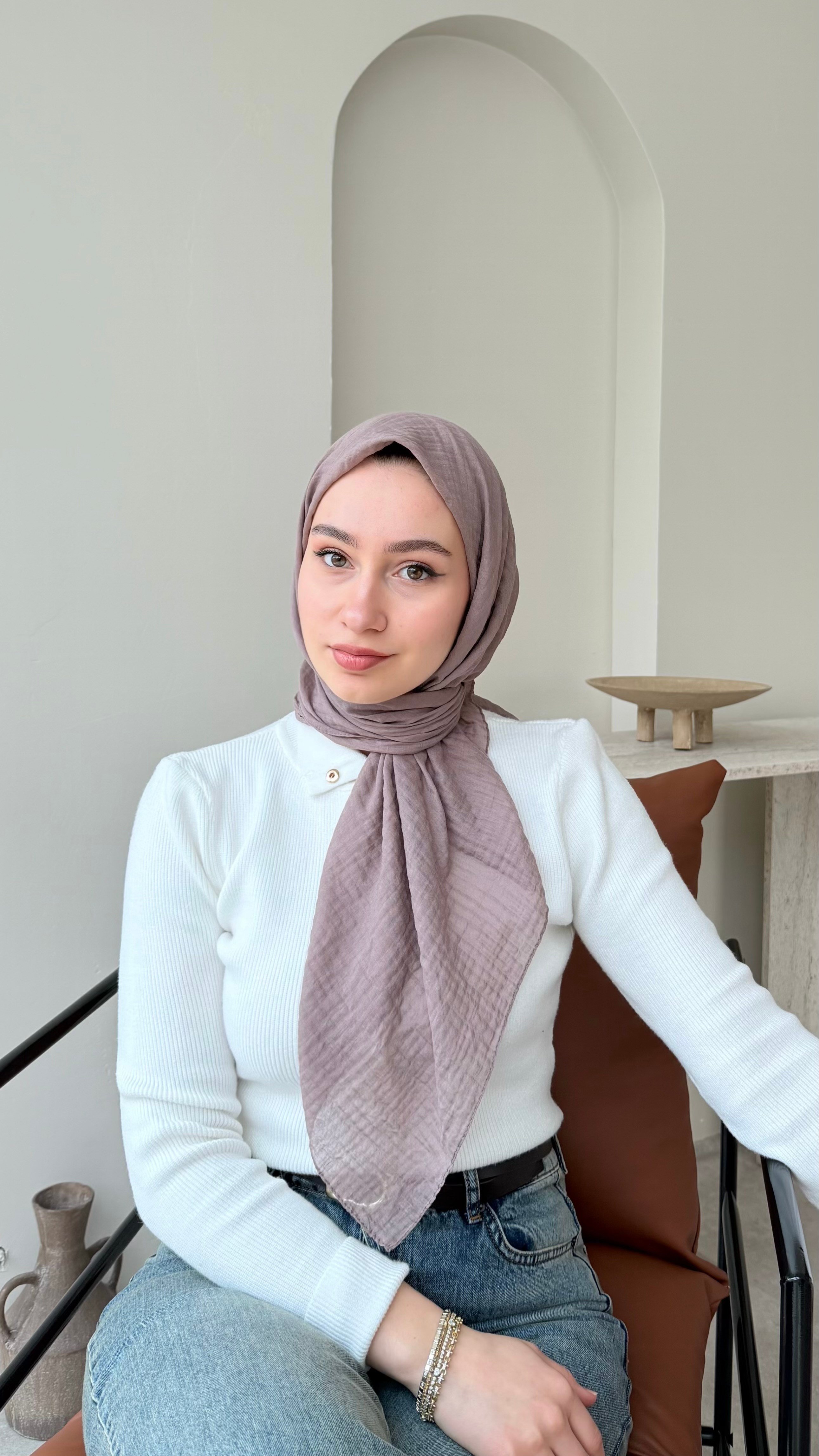 Perla  Müslin Eşarp - Pembemsi Vizon