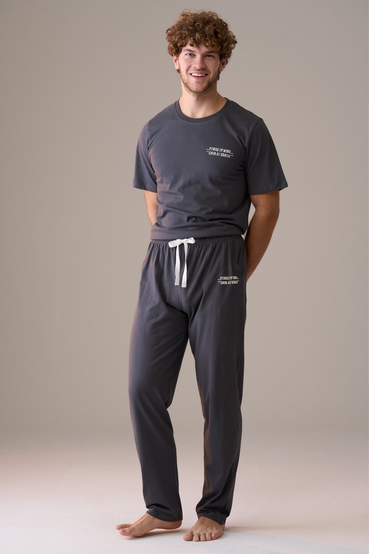 Erkek Kısa Kol %100 Pamuk Pijama Takımı Antrasit