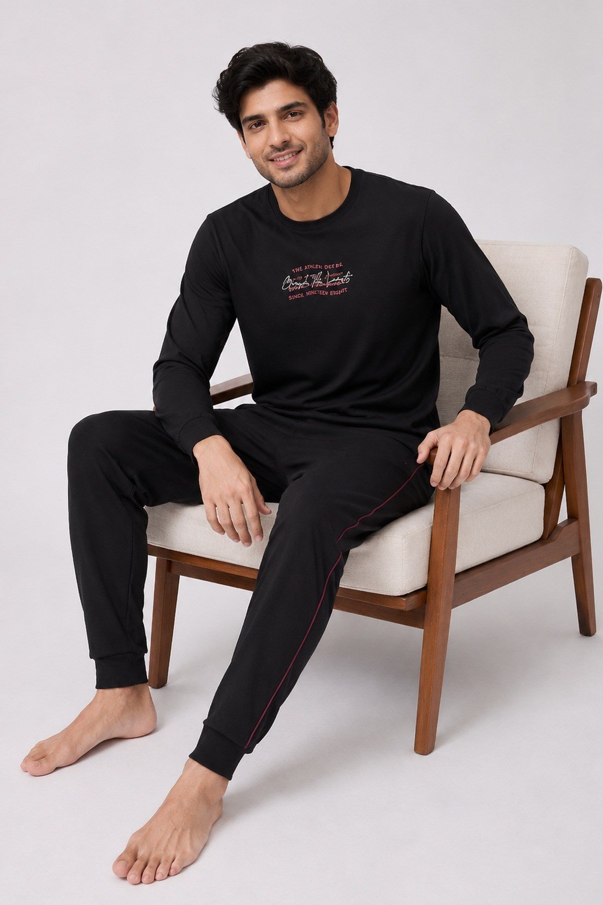 Erkek Uzun Kol %100 Pamuk Pijama Takımı Siyah