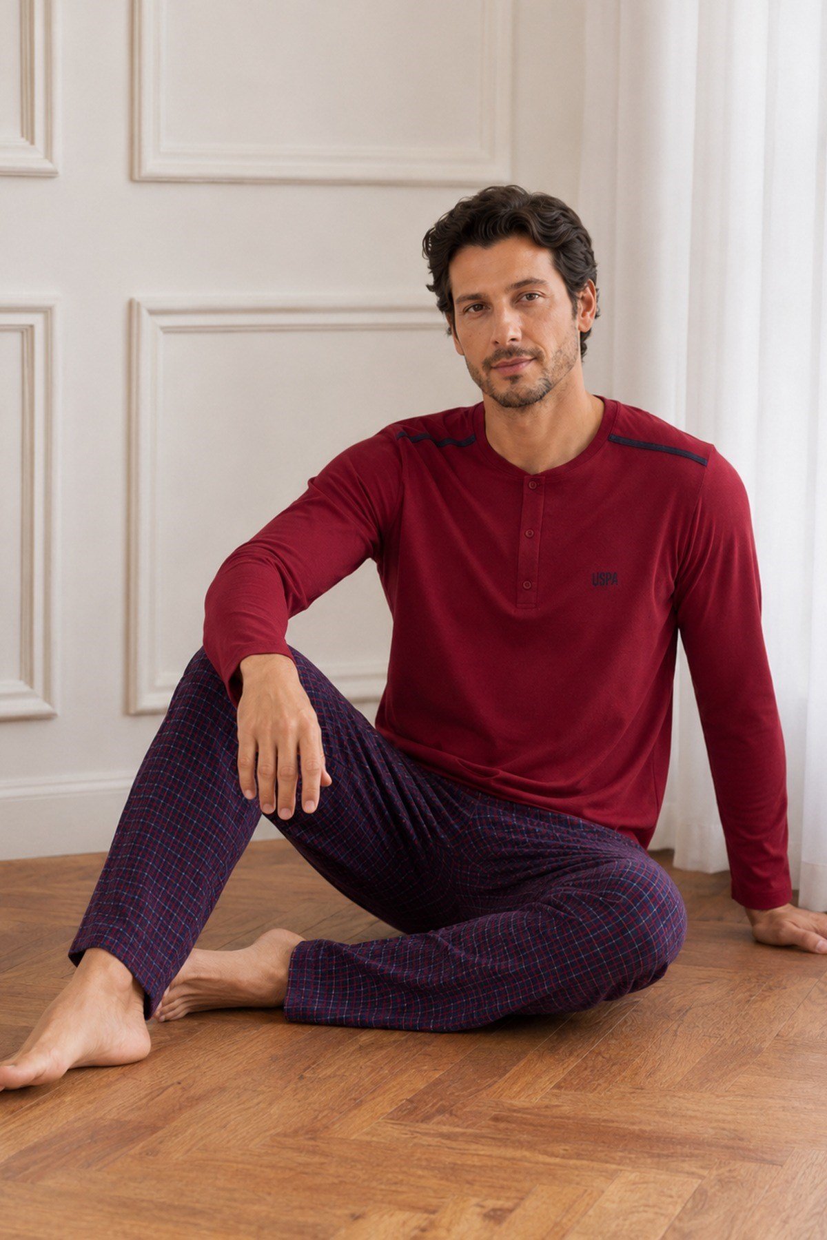Erkek Uzun Kol %100 Pamuk Pijama Takımı Bordo