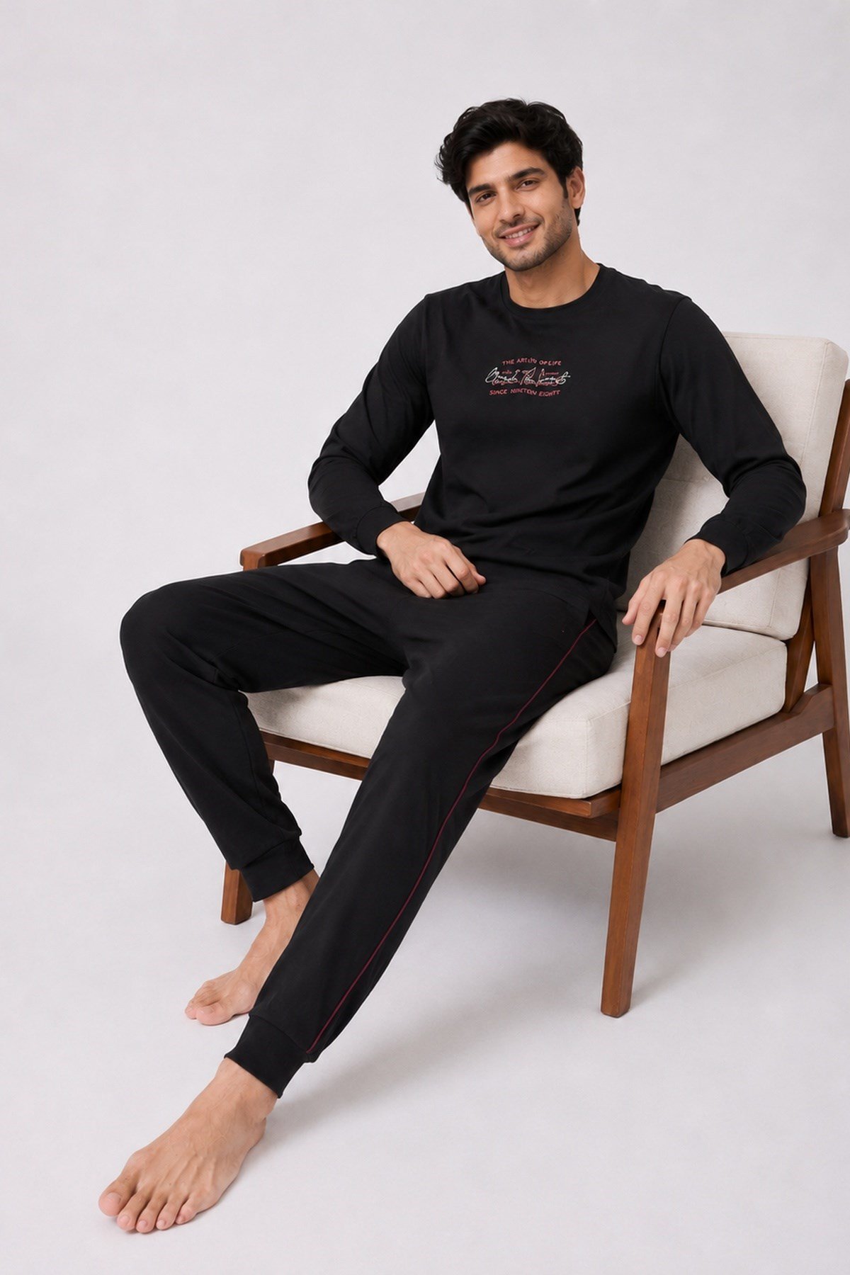 Erkek Uzun Kol %100 Pamuk Pijama Takımı Siyah