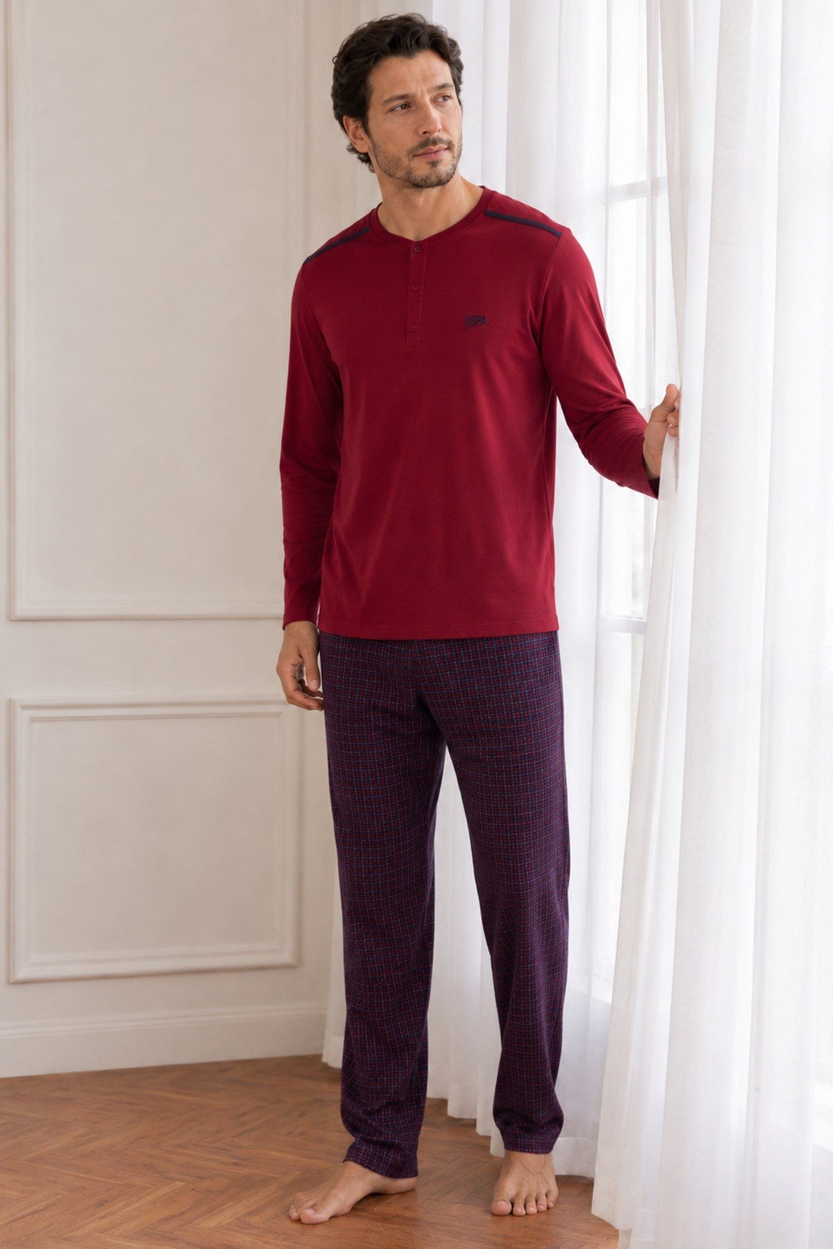 Erkek Uzun Kol %100 Pamuk Pijama Takımı Bordo