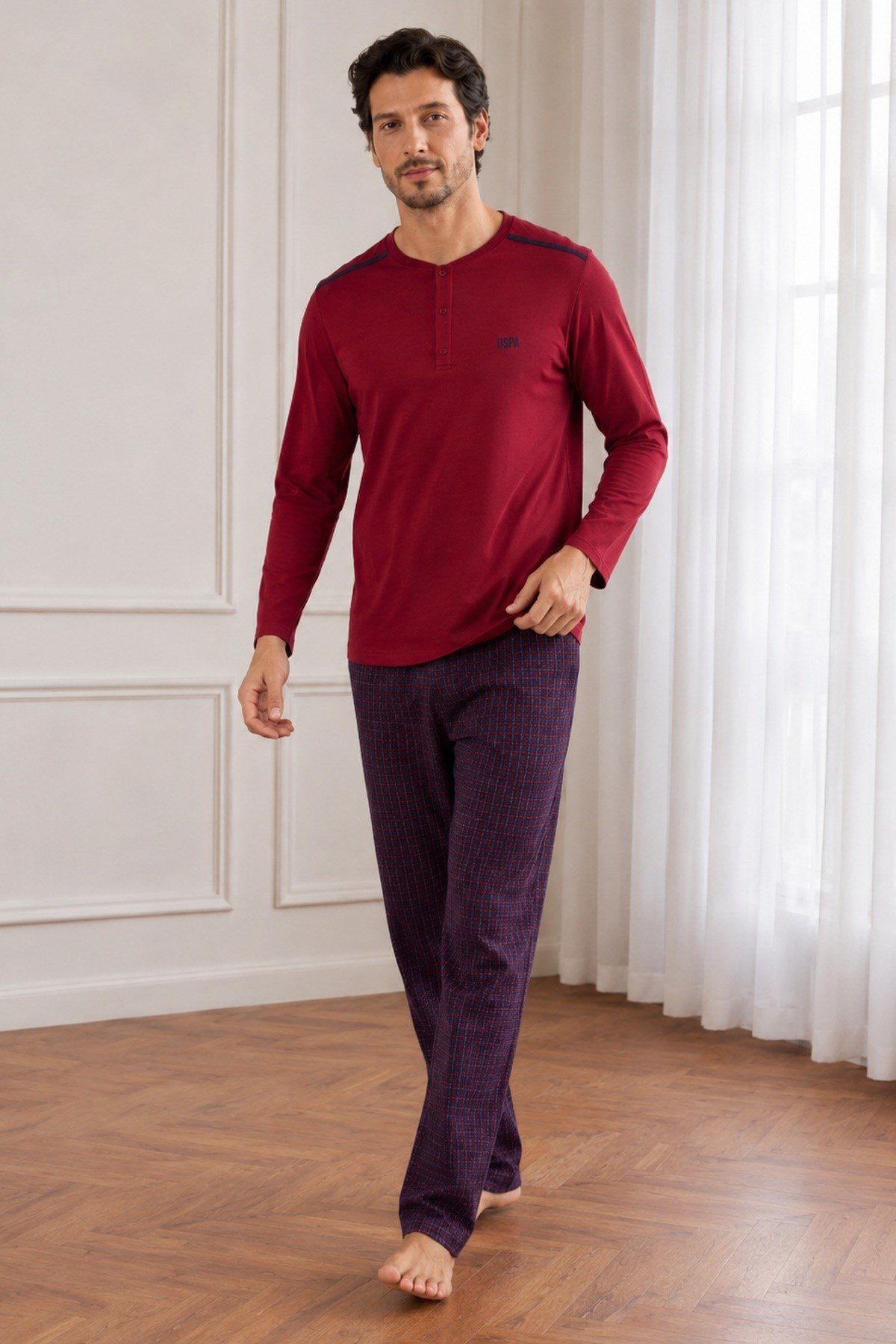 Erkek Uzun Kol %100 Pamuk Pijama Takımı Bordo