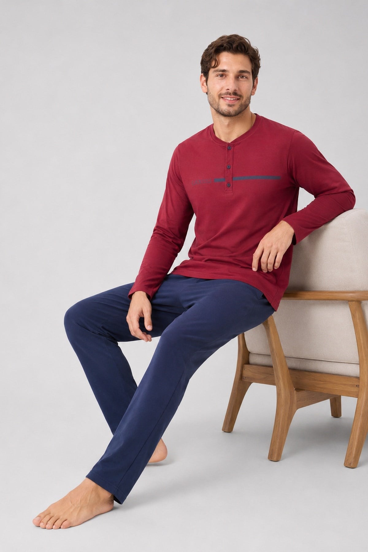 Erkek Uzun Kol %100 Pamuk Pijama Takımı Bordo