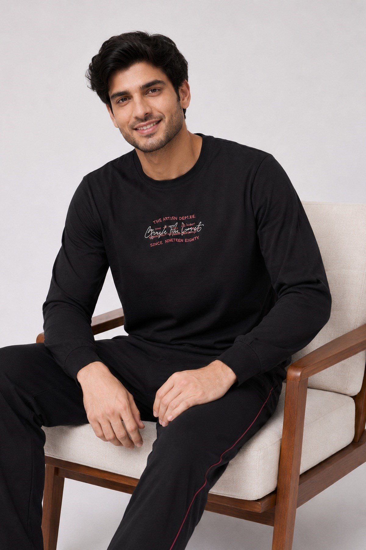 Erkek Uzun Kol %100 Pamuk Pijama Takımı Siyah