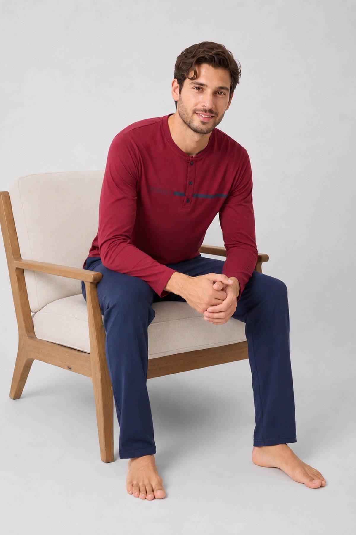 Erkek Uzun Kol %100 Pamuk Pijama Takımı Bordo