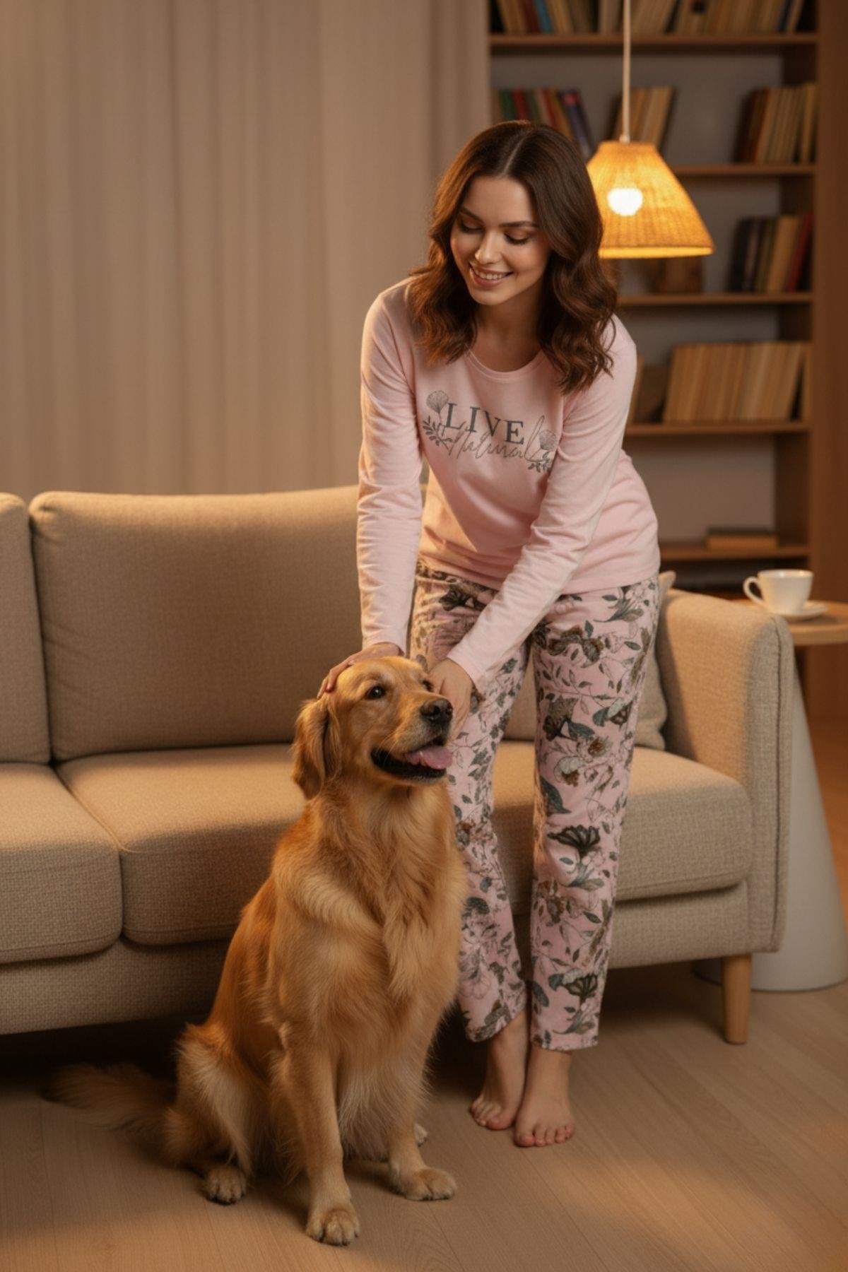 Premium Kadın Uzun Kol Pijama Takımı Pembe