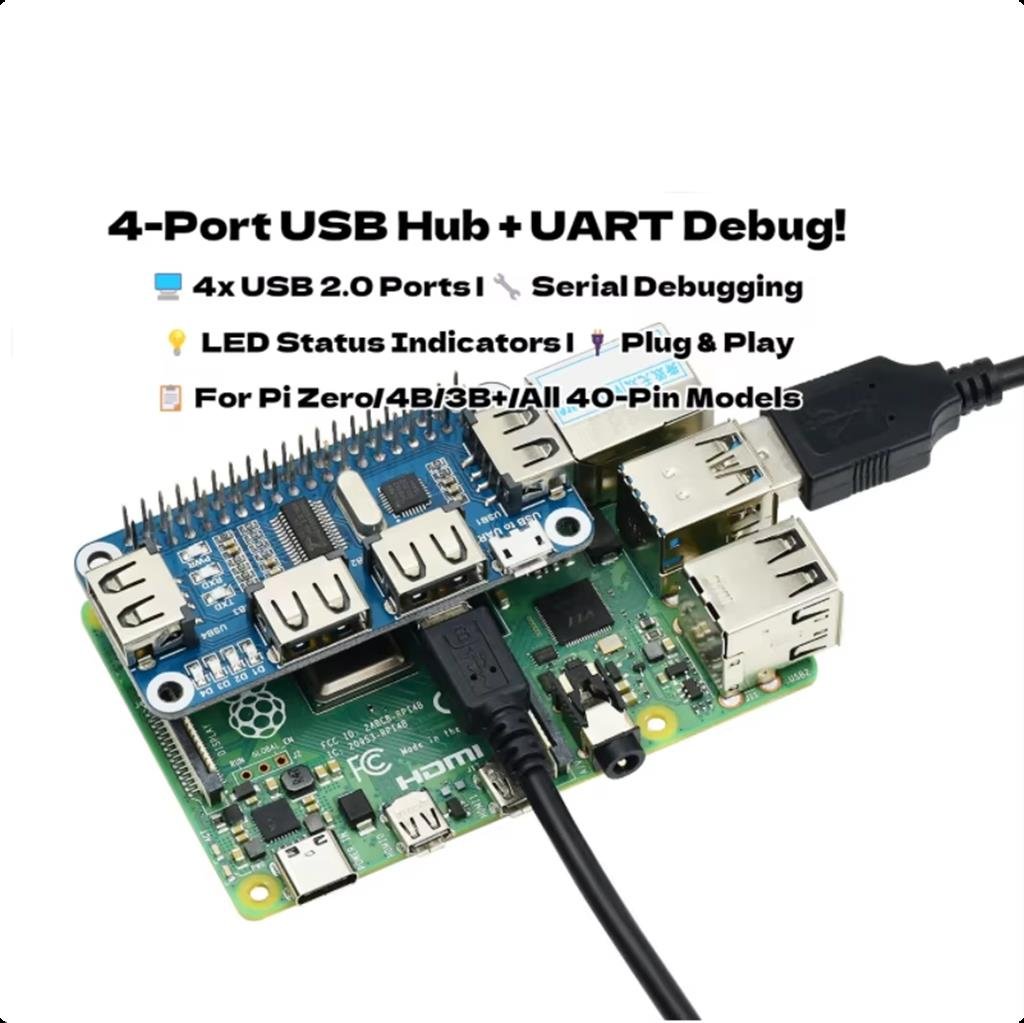 4 Portlu USB HUB HAT(Raspberry Pi için)