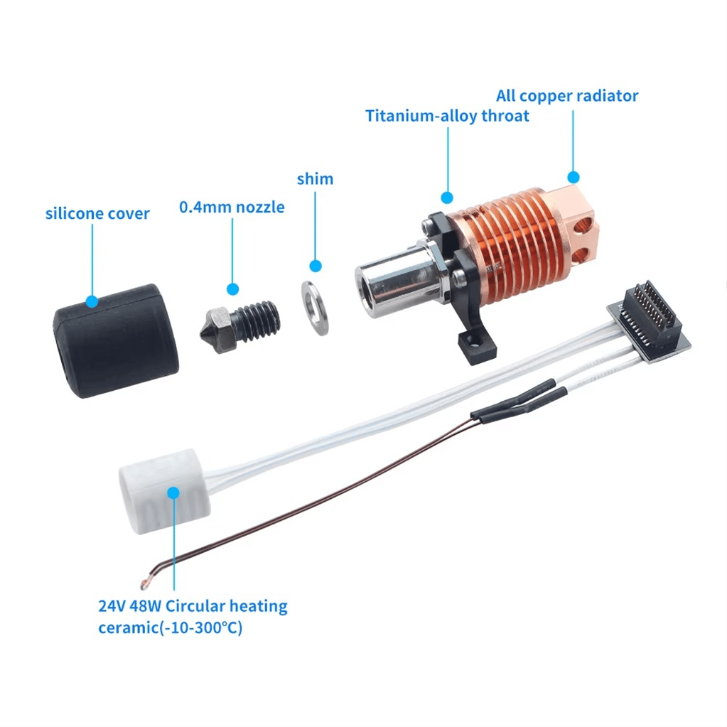 Bamb Lab P1 Serisi Yükseltilmiş Hotend Dairesel Bakır Gövde-Sertleştirilmiş V6 Çelik Nozzle-0.4mm