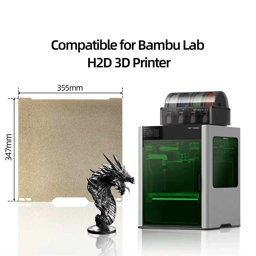 Bambu Lab H2D Çift Taraflı Pütürlü Pei Yay Çeliği Tabla-355x347mm