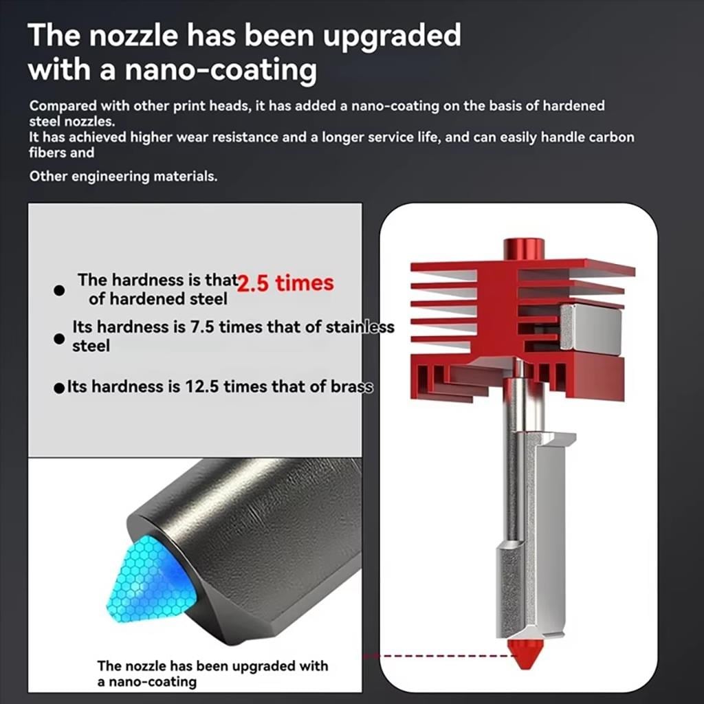 Bambu Lab H2S-H2D-H2C-P2S-A1-A1 Mini Yüksek Akışlı Sertleştirilmiş Çelik Hotend Kiti-Kırmızı-0.6mm