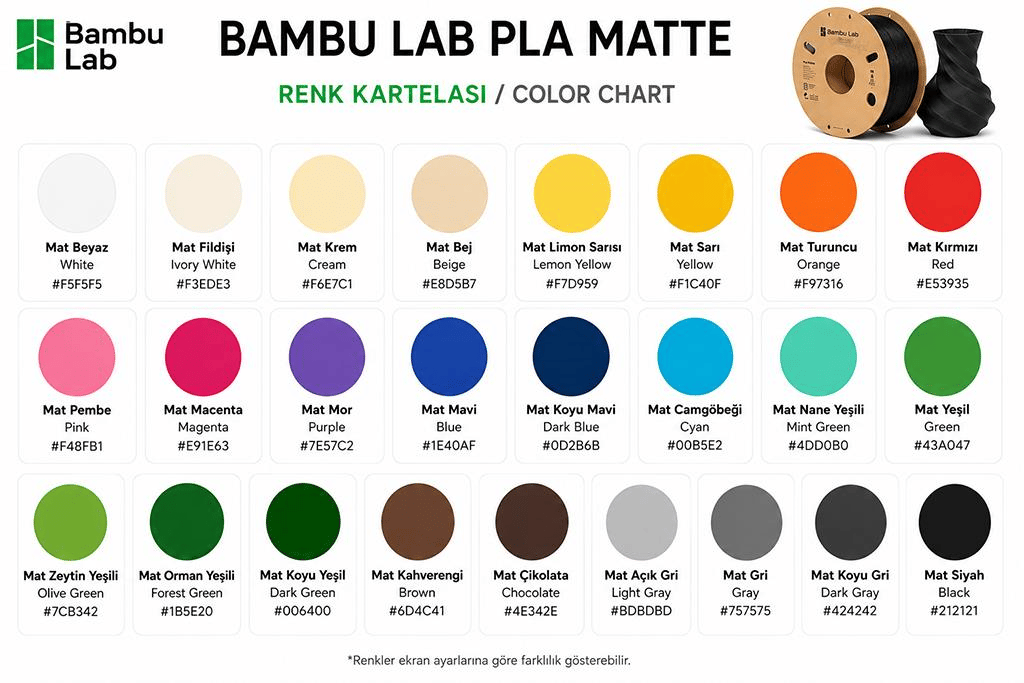 Bambu Lab PLA Matte Koyu Yeşil 1.75mm 1kg Filament