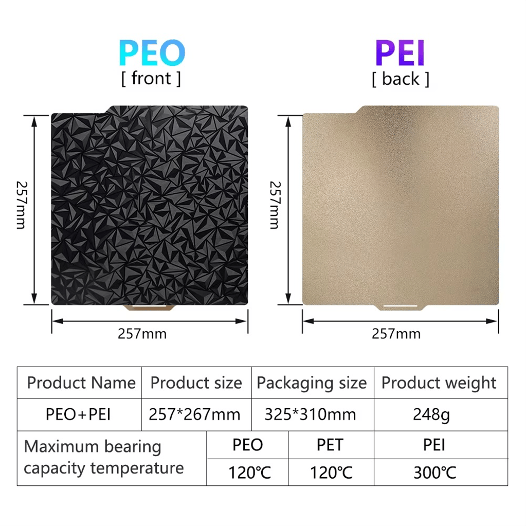 Bambu Lab X1 P1P Çift Taraflı Büyük Desenli Peo-Pei Kaplı Yay Çeliği Tabla-257x257mm