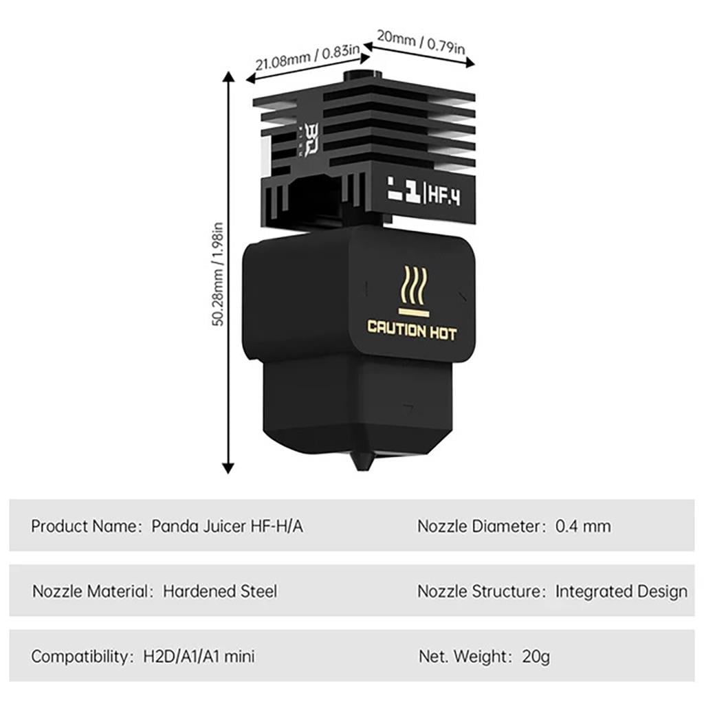 BIGTREETECH Panda Juicer HF-H/A  H2S-H2D-H2C-P2S-A1-A1  Yüksek Akışlı Sertleştirilmiş Çelik Hotend Kiti-0.4mm