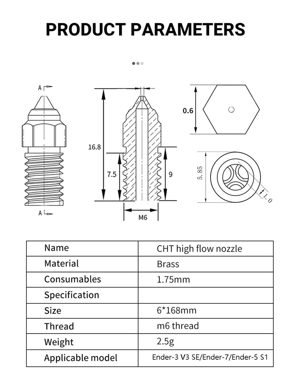 Creality Ender 3 V3 SE-Ender 7-Ender 5 S1 Sertleştirilmiş CHT Çelik Nozzle(0.2mm)